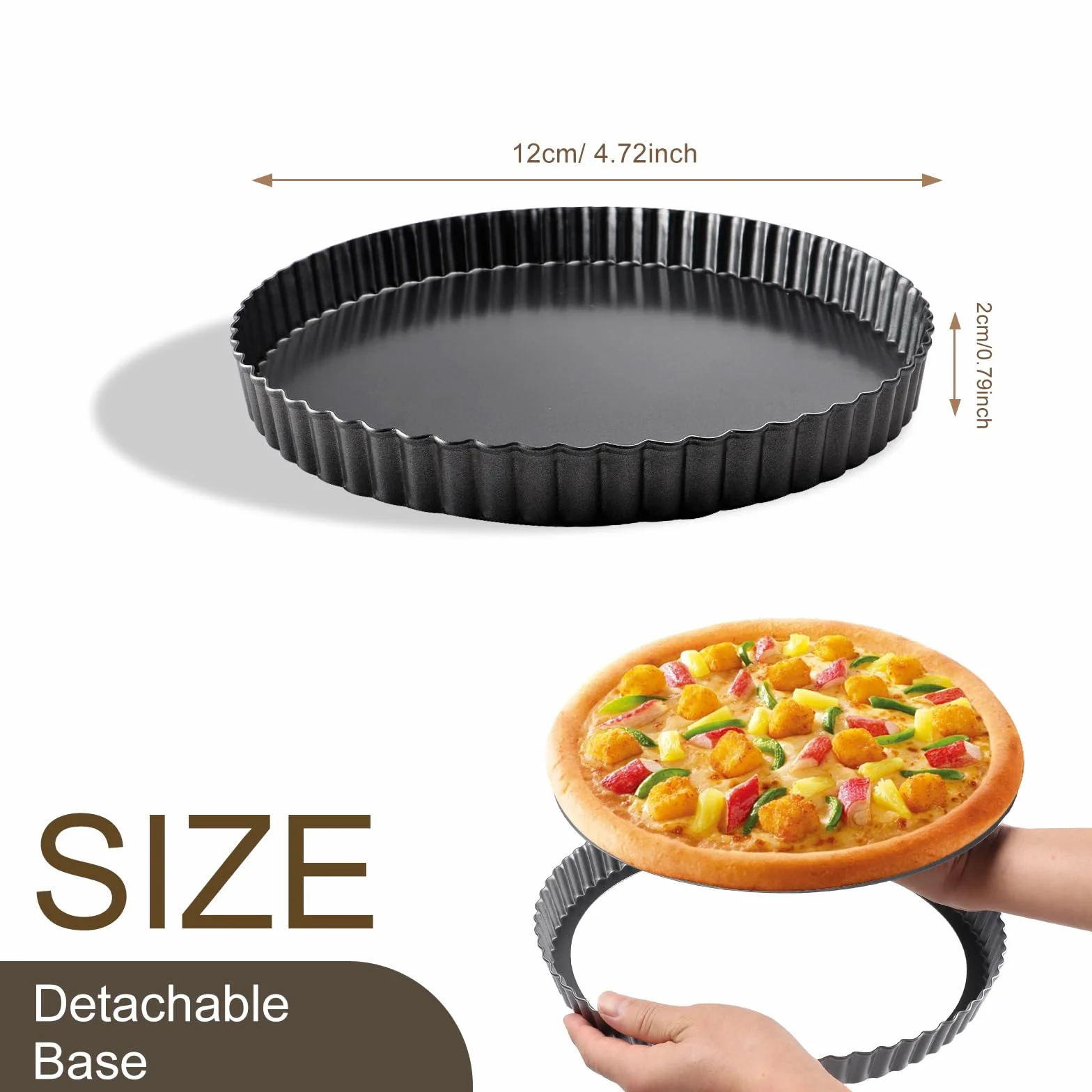 22cm×3cm quiche pan, sartén redondo para tarta con base elevadora, bordes ondulados Base antiadherente para pastel Forma trasera