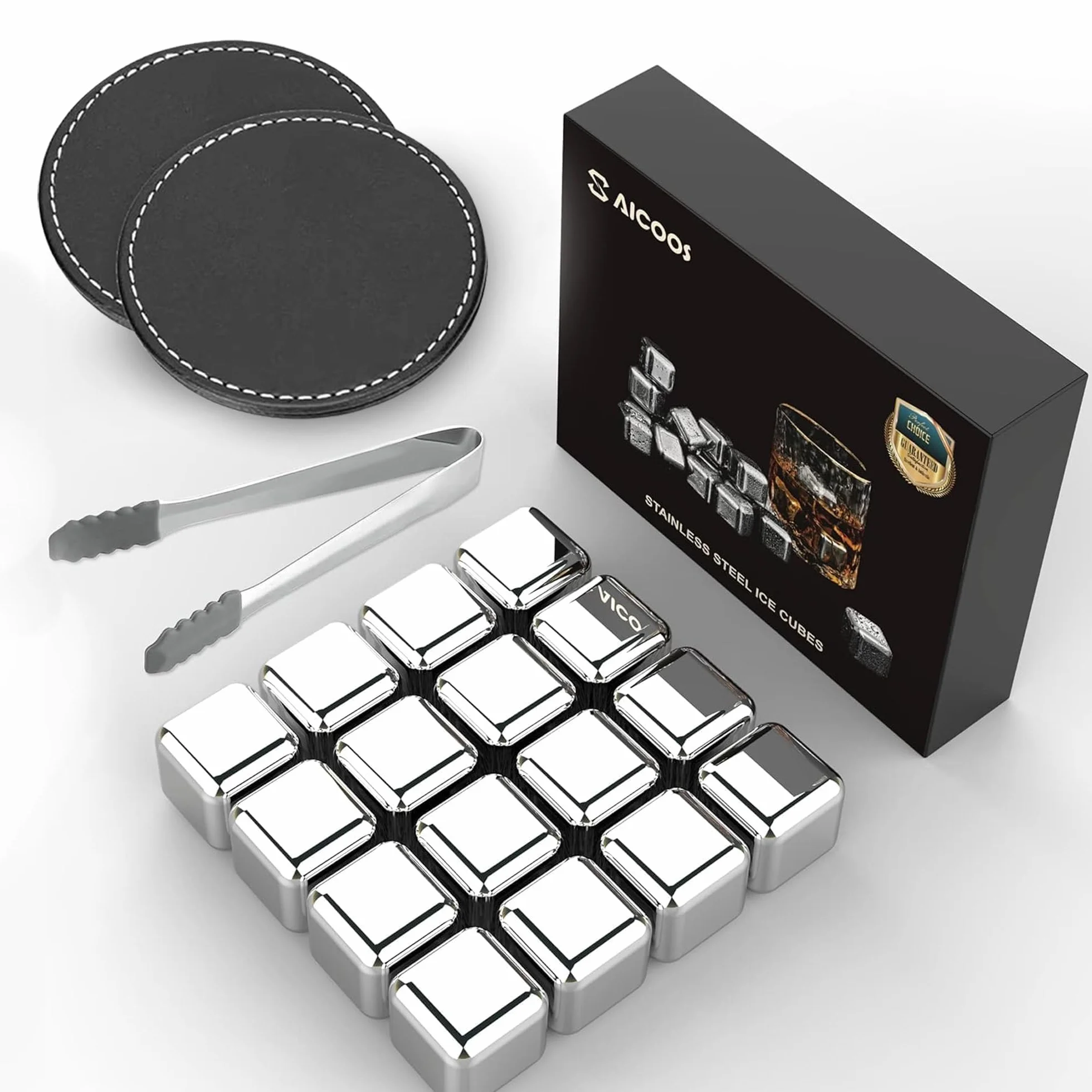 16Piezas Cubitos Hielo Reutilizables - Cubitos de Hielos Acero Inoxidable, Metal Whiskey Ice Cubes Para Regalos de Día Del Padre Para Papás Hombres y Esposos