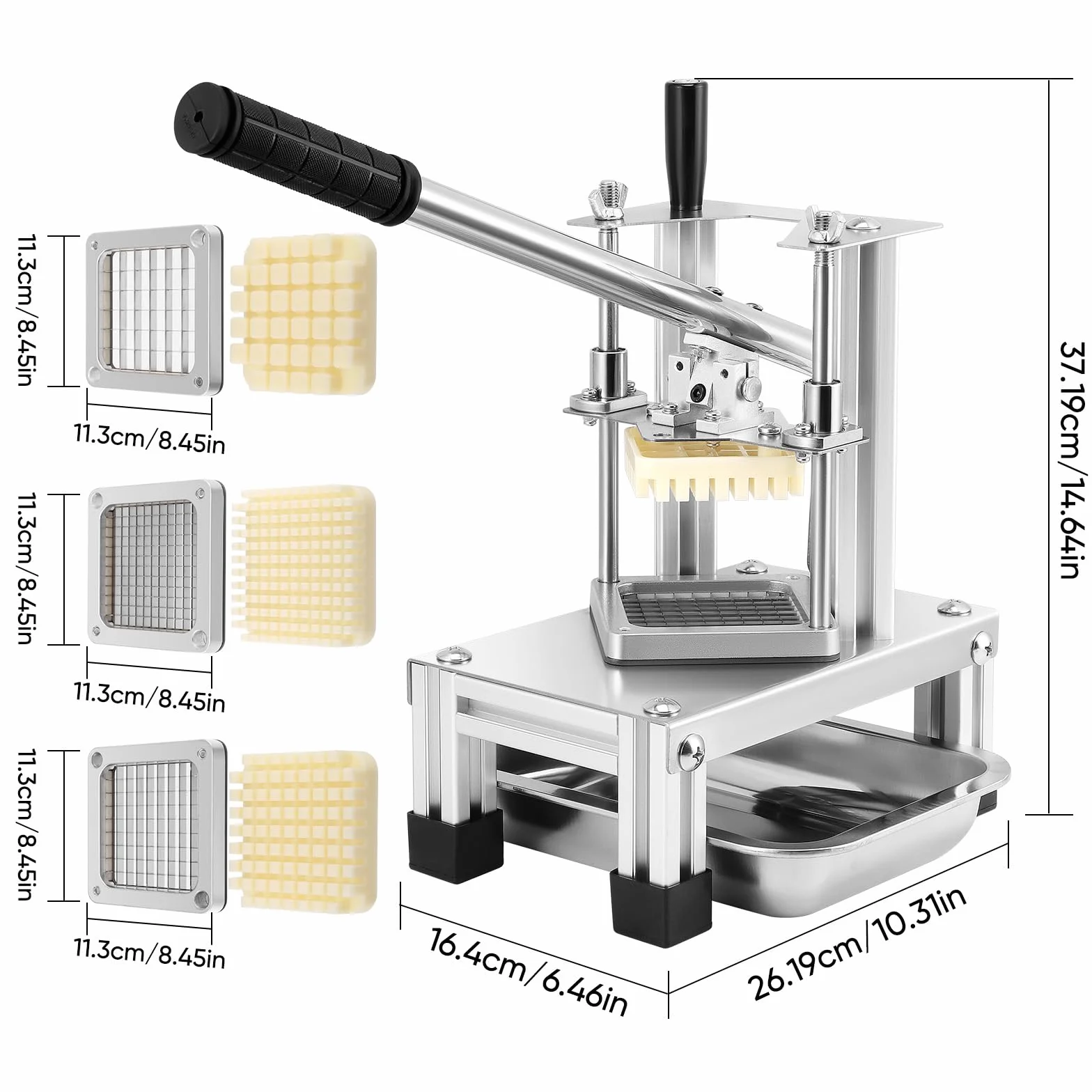 Cortador de Patatas Fritas Profesional, Cortadora de Verduras Comercial, con Cuchillas de Acero Inoxidable 304 de Tamaño 1/4" 1/2" 3/8" para Batatas, Zanahorias y Pepinos (Equipo, 1)