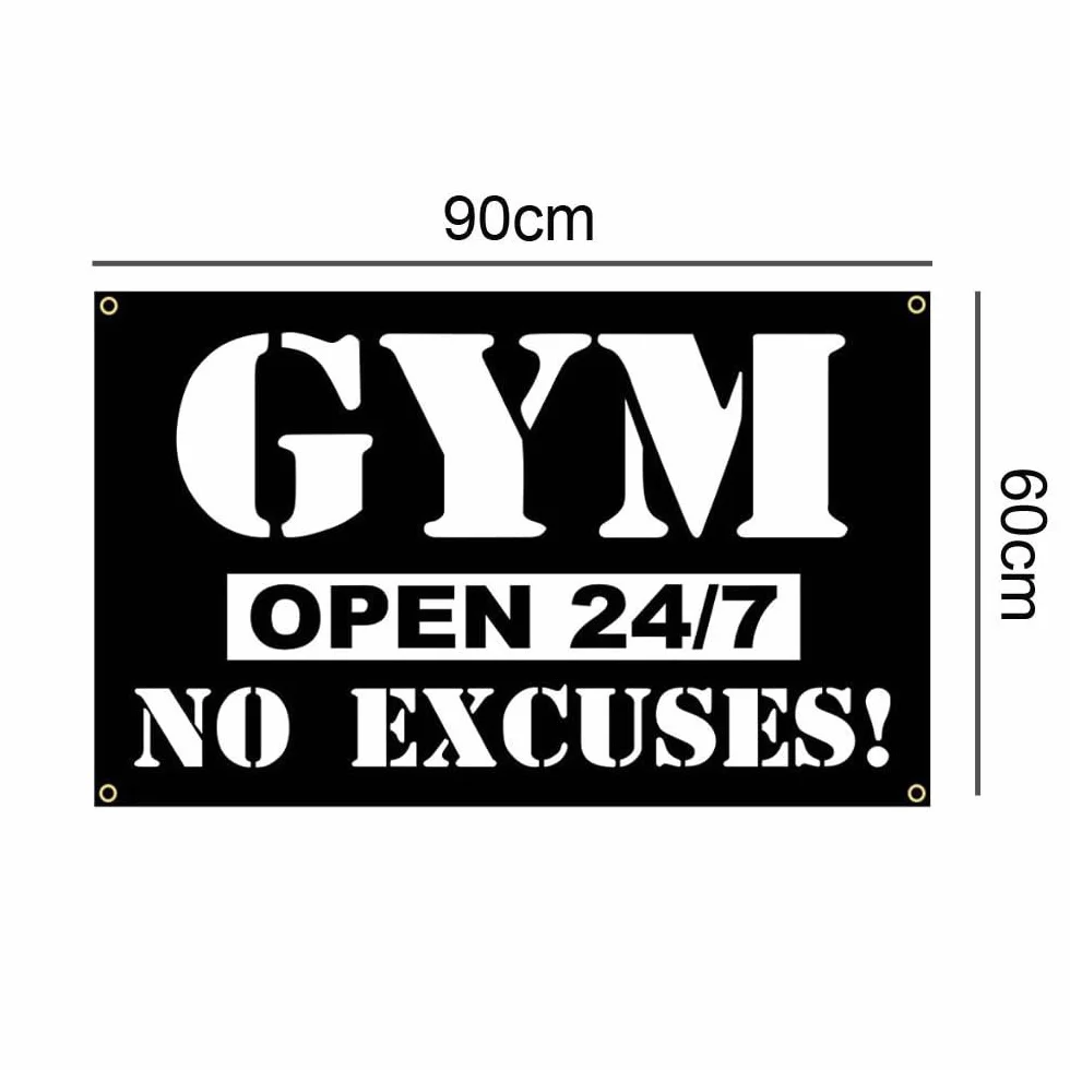 Cartel de entrenamiento con bandera de gimnasio abierto 247, 60 cm x 90 cm, para gimnasio, decoración de pared