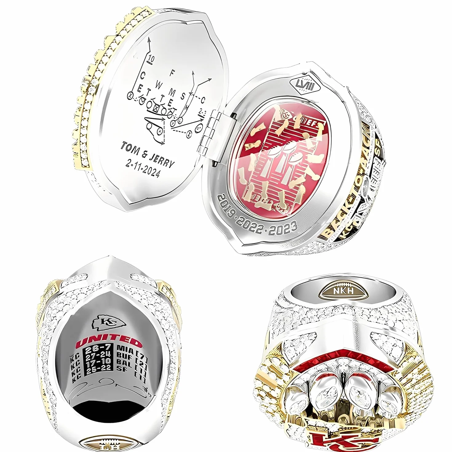 Anillo Campeonato KC 2024 – Anillo MVP Rugby, Recuerdo del 58º Super Bowl, Regalo para Hombres, Padres, Amigos, Fans de los Chiefs & Amantes del Fútbol