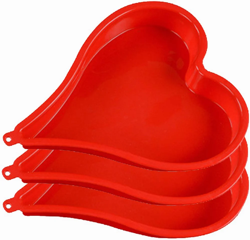 Juego de moldes de silicona de 3 capas con forma de corazón (8 pulgadas), bandeja para hornear para día romántico, para tartas multicapa, tartas, tartas y quiches; 7A3