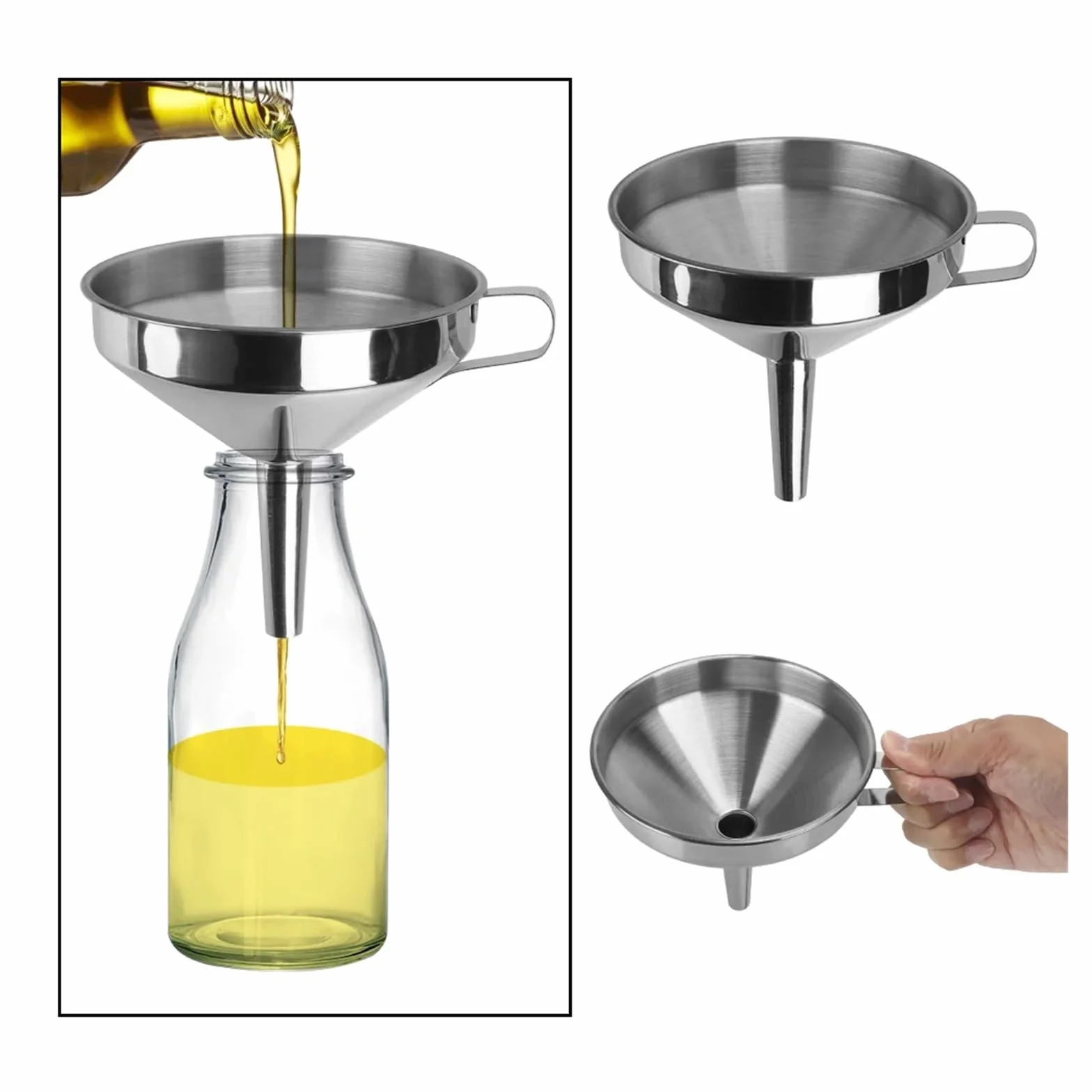 Embudos Embudo de Acero Inoxidable con Filtro Desmontable for enlatar Utensilios de Cocina, Embudo de Metal for Vino, Cerveza, Aceite y Frasco.(M18 x 2.5 50MM)