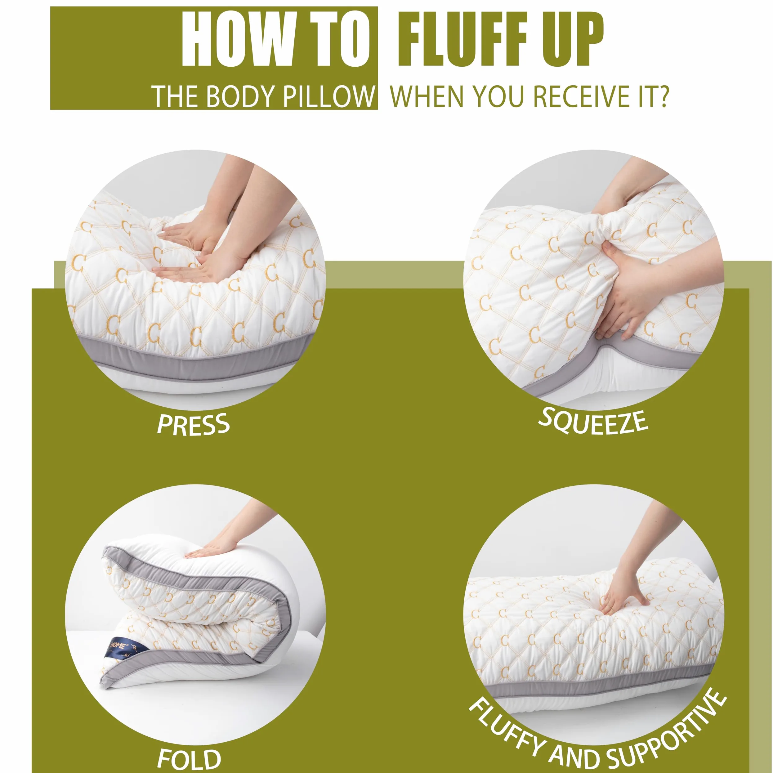Chilling Home Almohadas de cuerpo completo para adultos con funda sedosa, almohada acolchada bordada, almohadas largas de embarazo para cama, almohada de maternidad grande para dormir (blanco y dorado