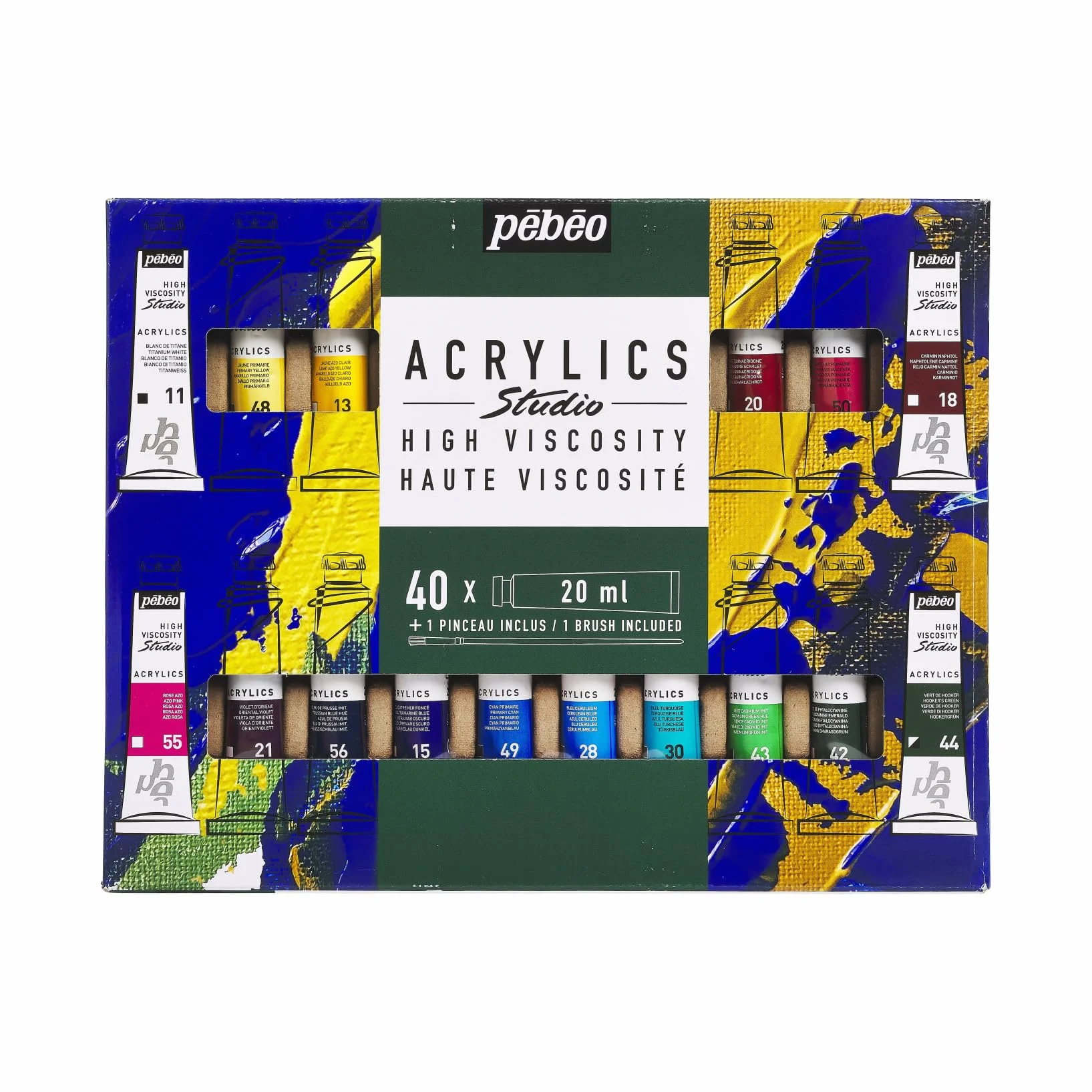 Pébéo Studio Acrylics - Estuche de Pintura Acrílica - 40 Tubos de 20 ml - Colores Variados - Ideal para Múltiples Soportes