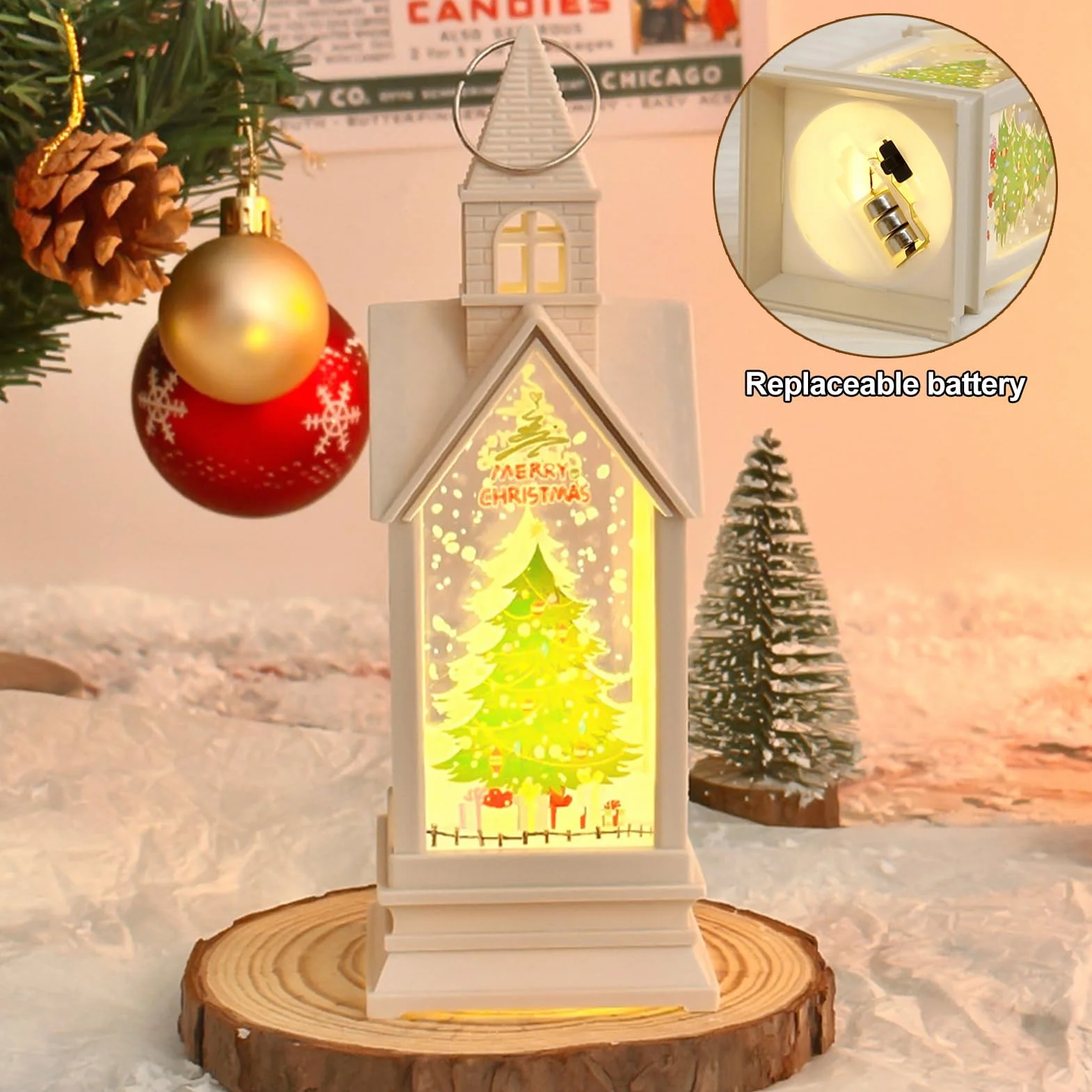 4 farolillos de decoración navideña, farolillos para decoración navideña, farolillos de Navidad con reno y árbol de Navidad, farolillos de Navidad con luz LED blanca cálida, farolillos para decoración