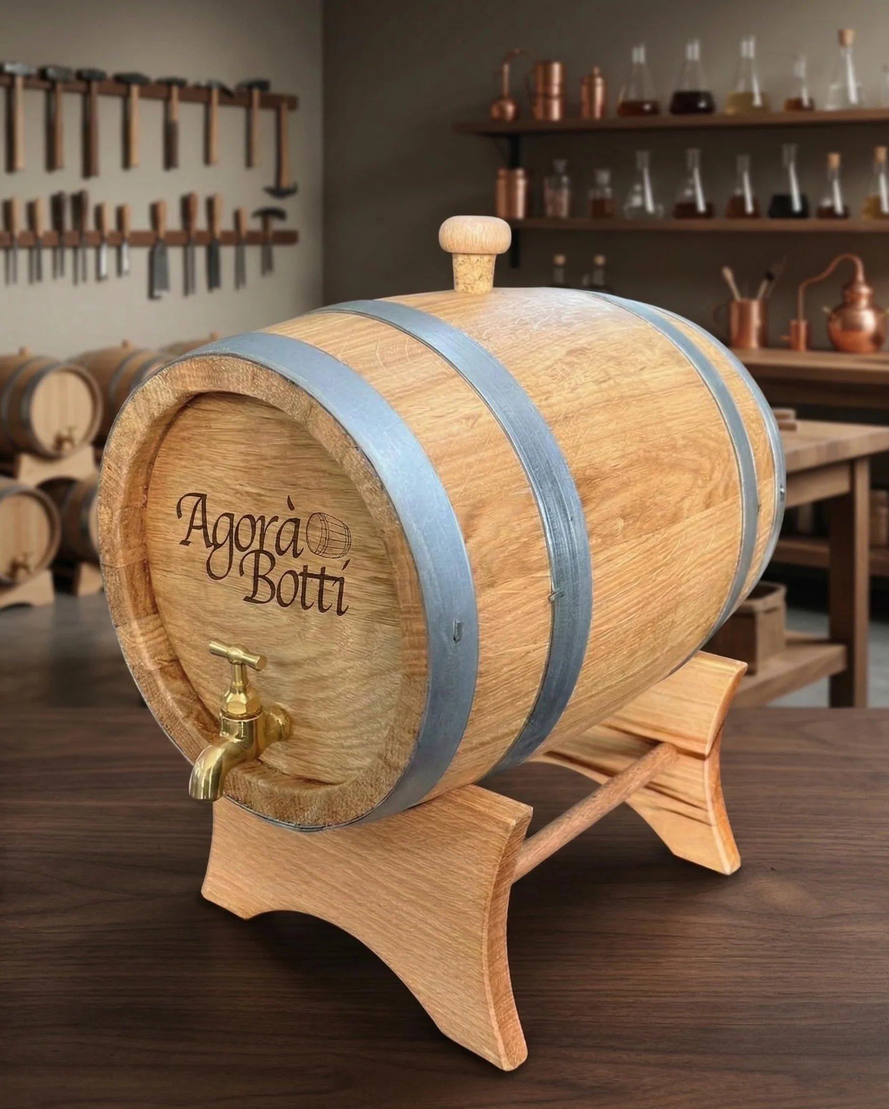 Barril de roble de 5 litros con grifo de latón