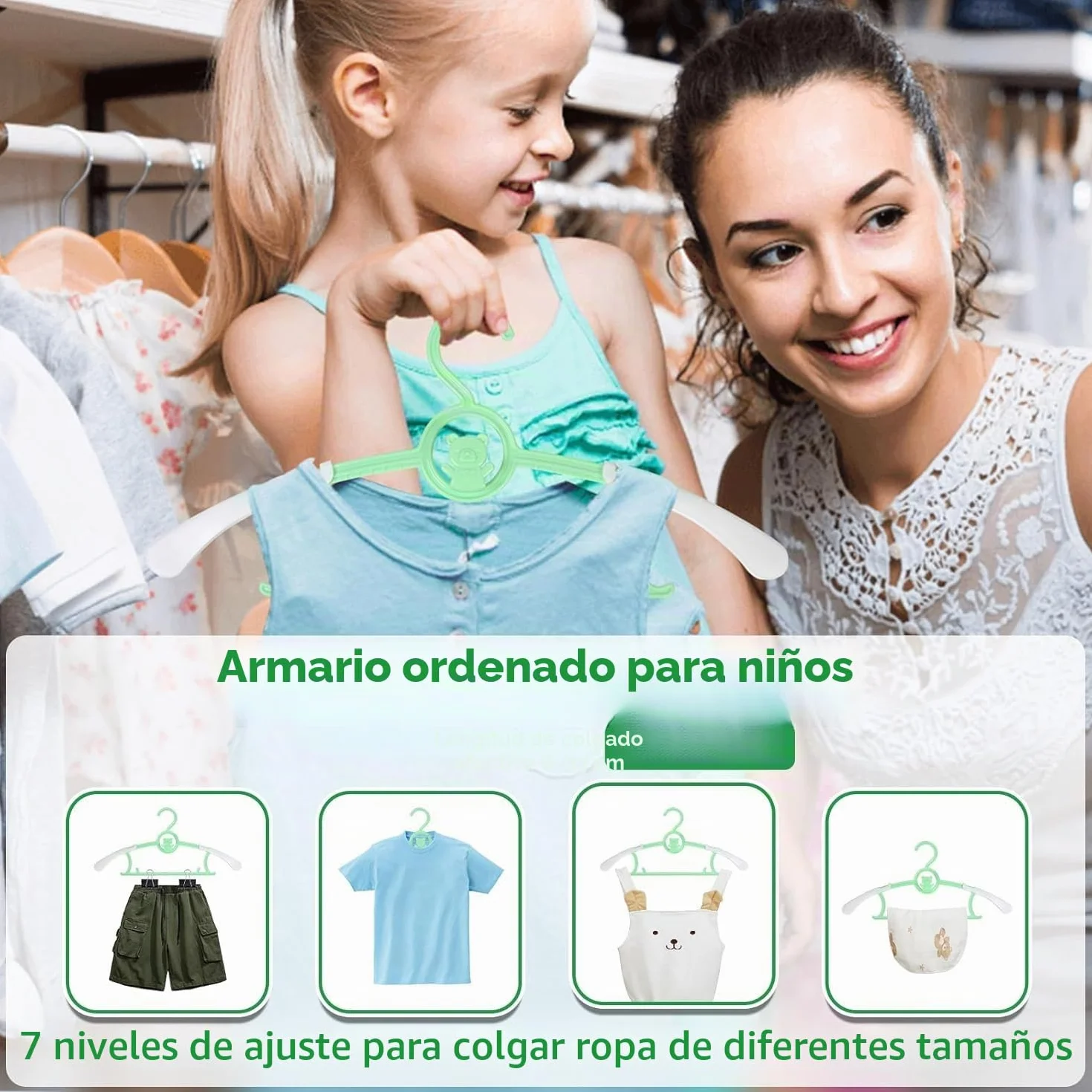 HGYZE - Muletas para niños, para el Armario de recién Nacido y niño y niña, 20 Perchas apilables con Gancho para Osito, Ajustables y Antideslizantes, Perchas para Ropa, Ahorro de Espacio (Verde)