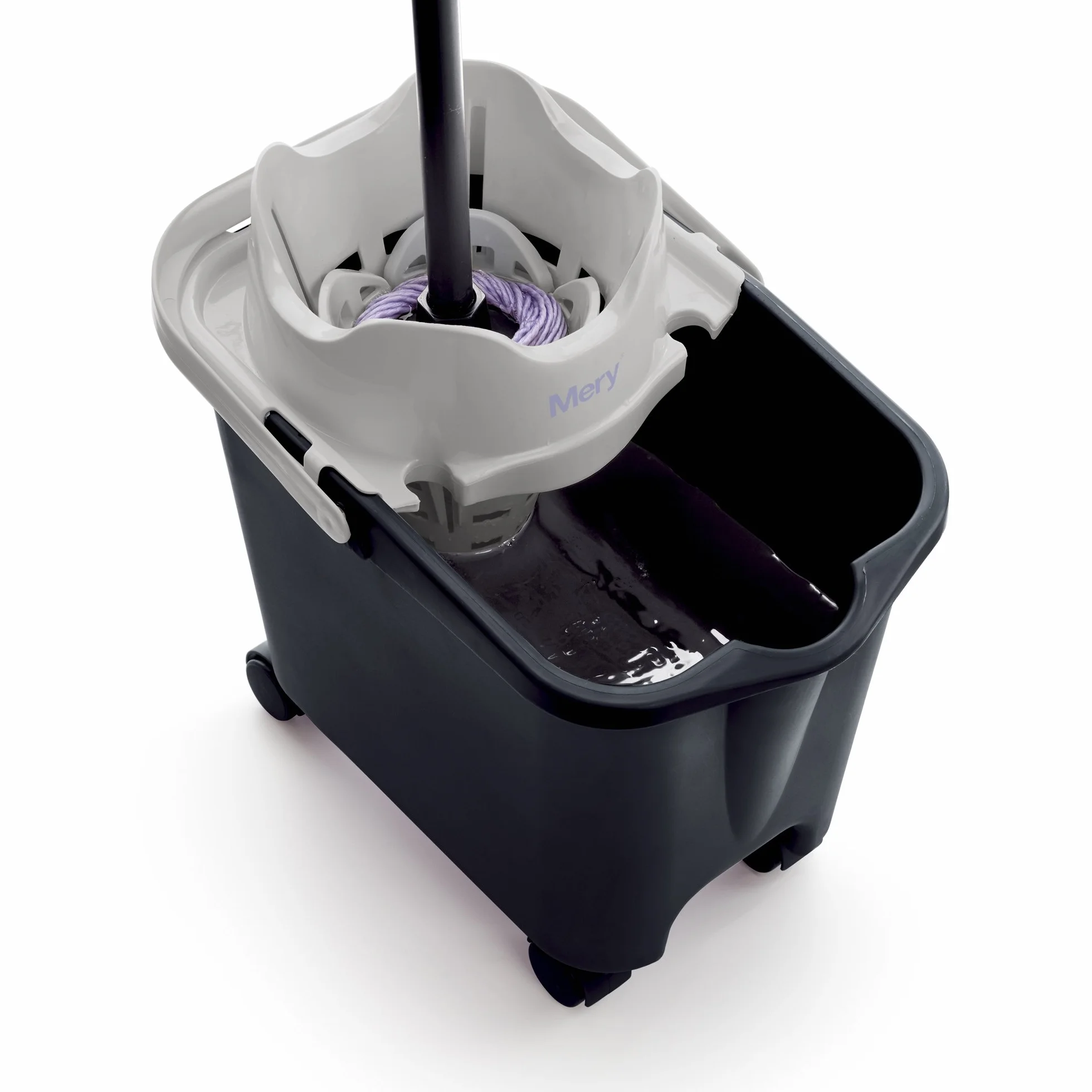 Mery | Cubo con Escurridor Automático | Cubo Fregona con Ruedas | Capacidad: 14L | Polipropileno | Acero | Gris Claro y Gris Oscuro