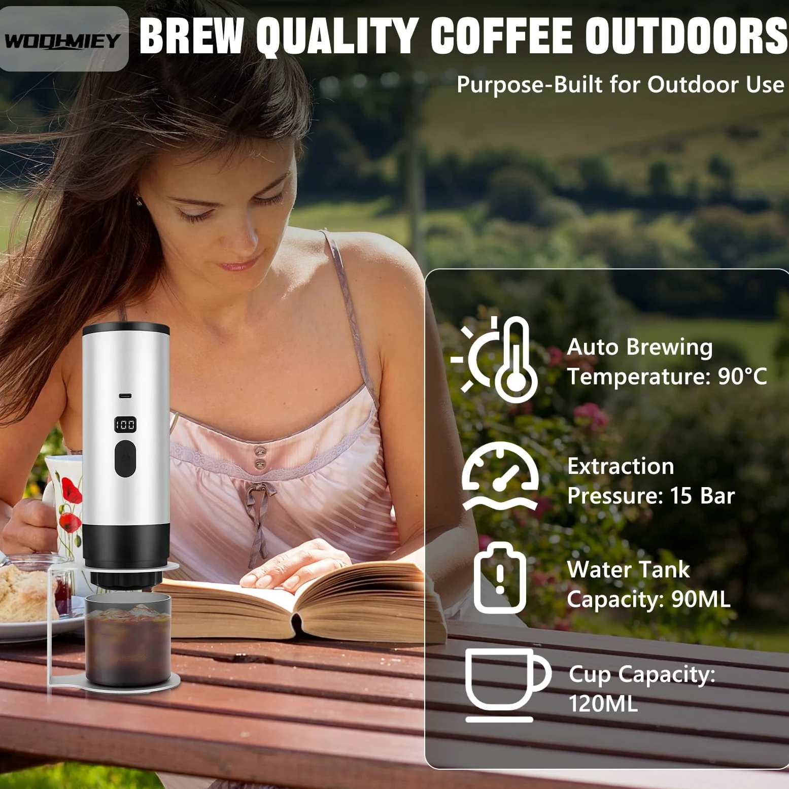Cafetera eléctrica portátil de cápsulas con autocalentamiento y Pantalla, Recargable, 7800 mAh, Compatible con cápsulas Dolce Gustos y café molido, Ideal para Viajes, Oficina y Hog