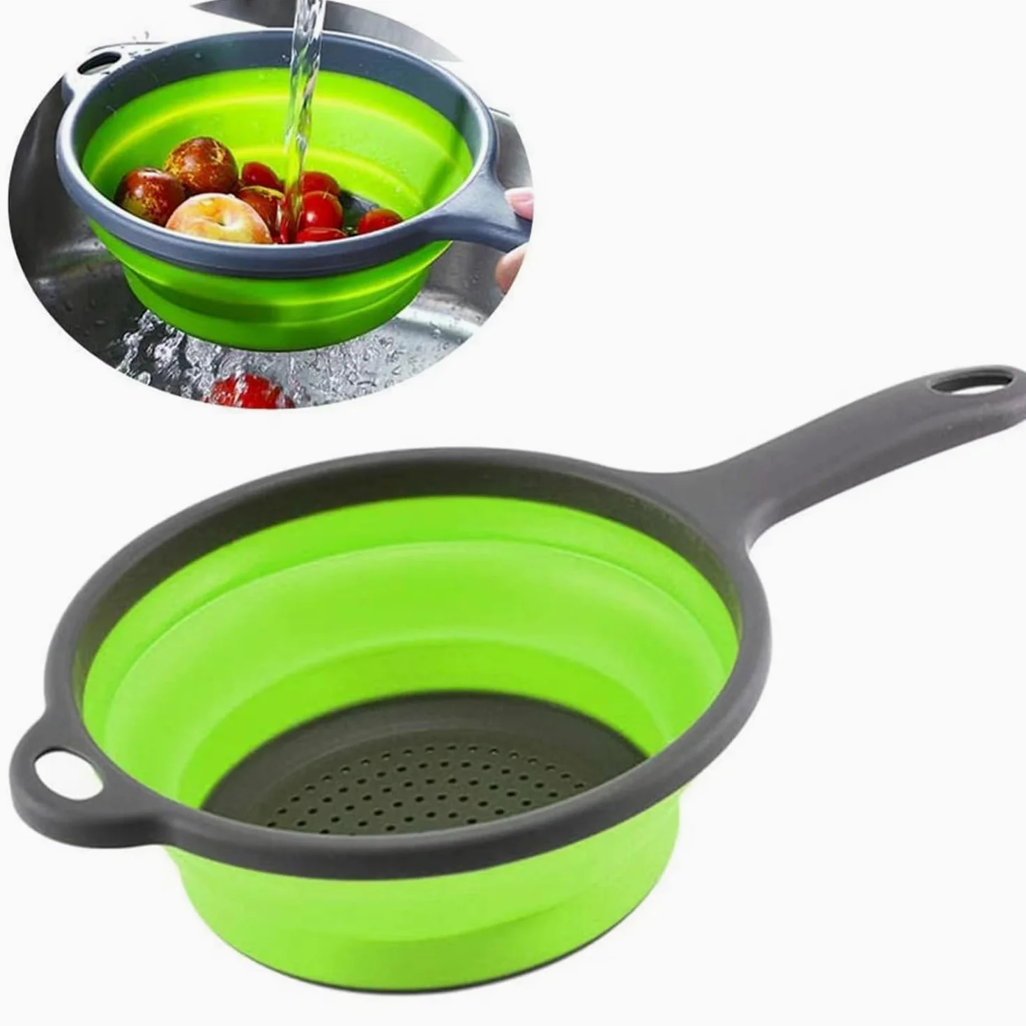 Paquete de 12 coladores Plegables Esenciales de Cocina sobre el Fregadero colador Cesta for escurrir Pasta/Verduras/Frutas (Verde)/629