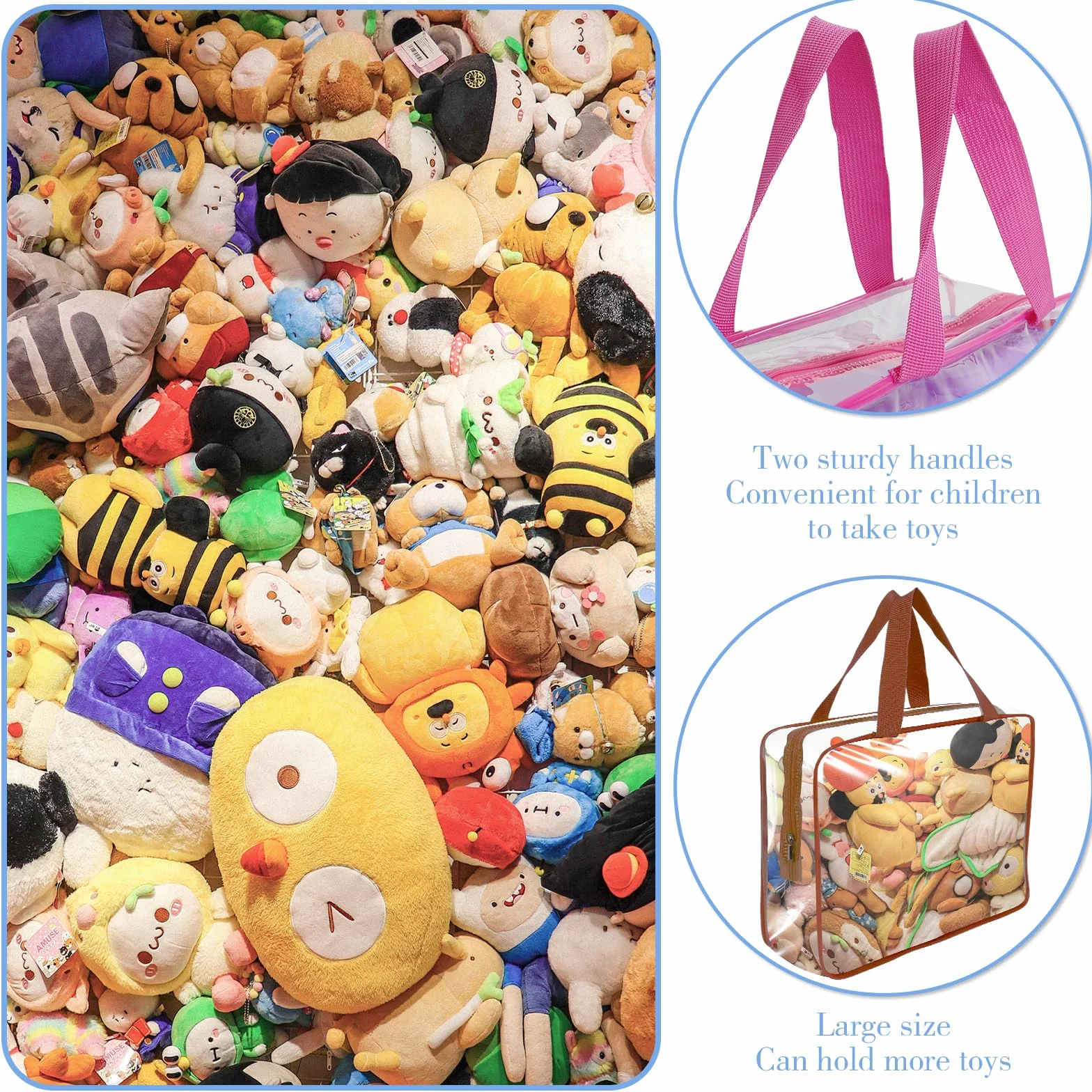 8 bolsas grandes transparentes de almacenamiento de juguetes con cremallera, reutilizables, de PVC, impermeables, organizadoras de juguetes con asa portátil para bloques de construcción, rompecabezas