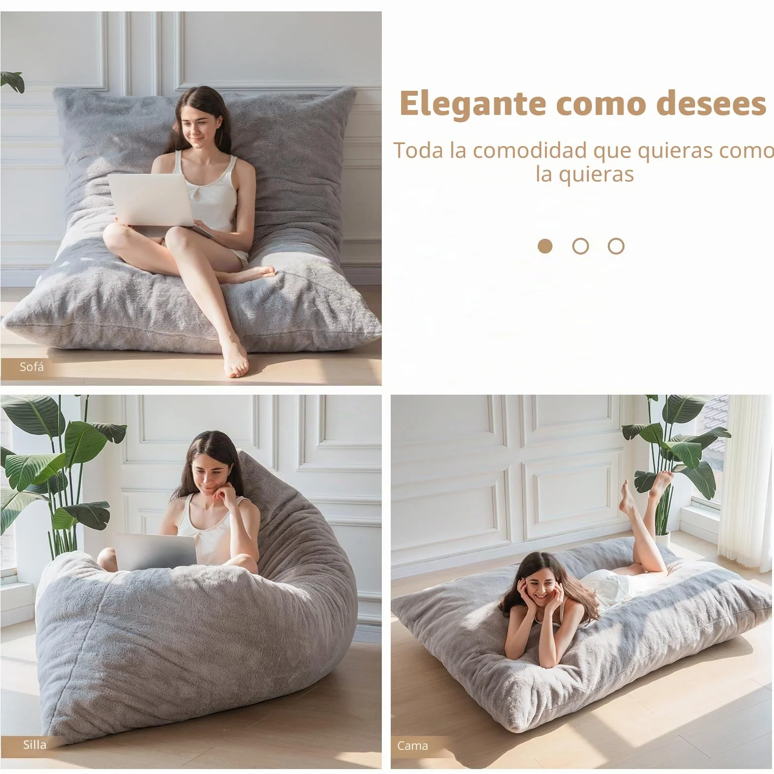 Maxyoyo Puf gigante convertible que se pliega de puf a cama, sofá grande con funda de felpa y relleno mullido incluido para adultos, parejas, invitados, color gris, doble