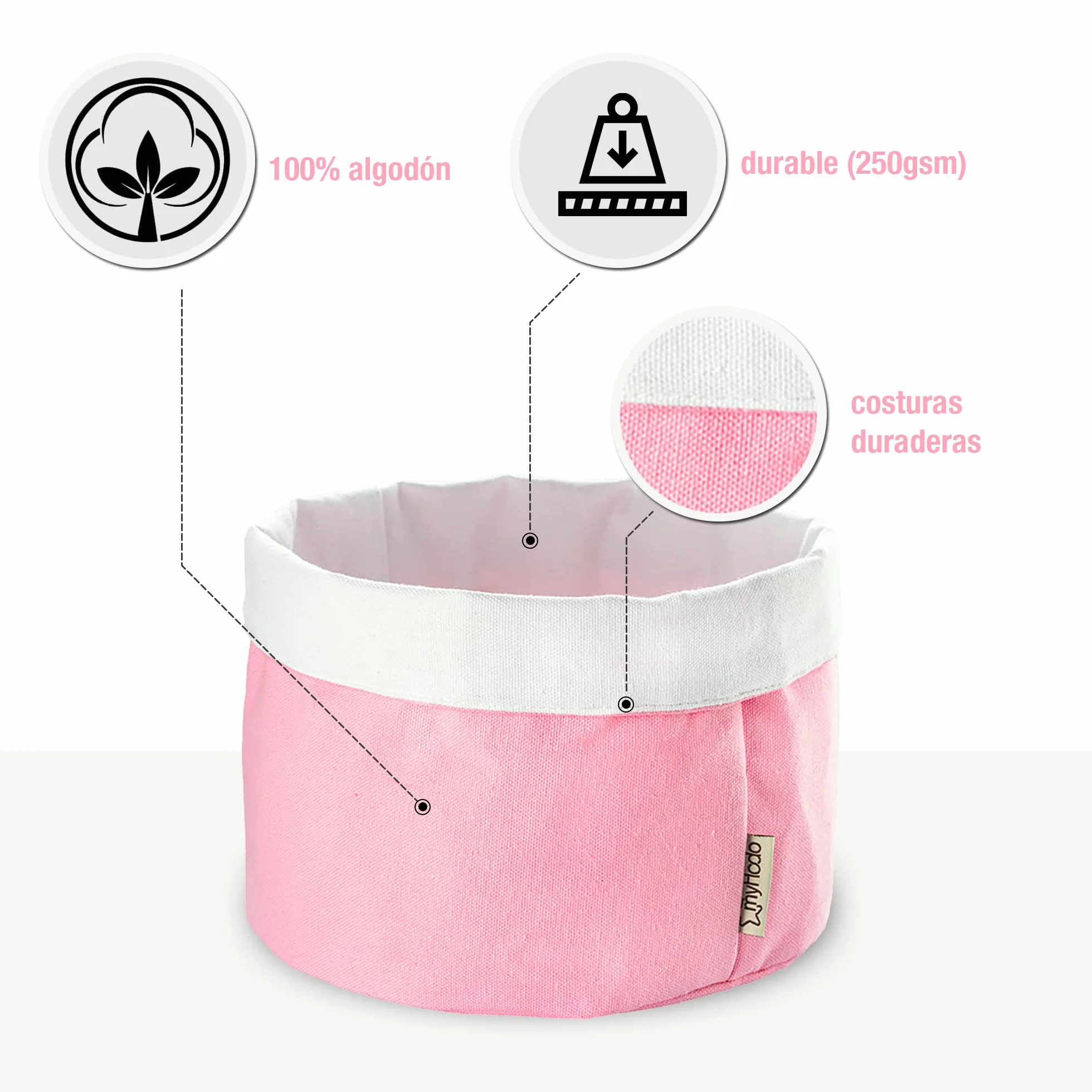Cesta de Almacenamiento de Tela para Ropa de Bebé 100% Algodón, Organizadora para Cambiador (20 cm, rosa)