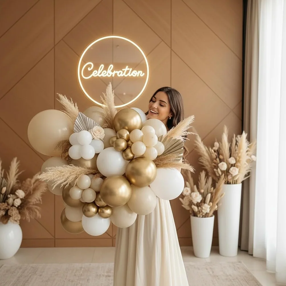 Kit de Arco de Globos Oro Blanco, 185pcs Guirnalda de Globos de Arena Blanca y Dorada con Globos Beige para Cumpleaños Fiesta, Baby Showers Decoración, Boda Bohemia, Bautizo Comunion, Graduación