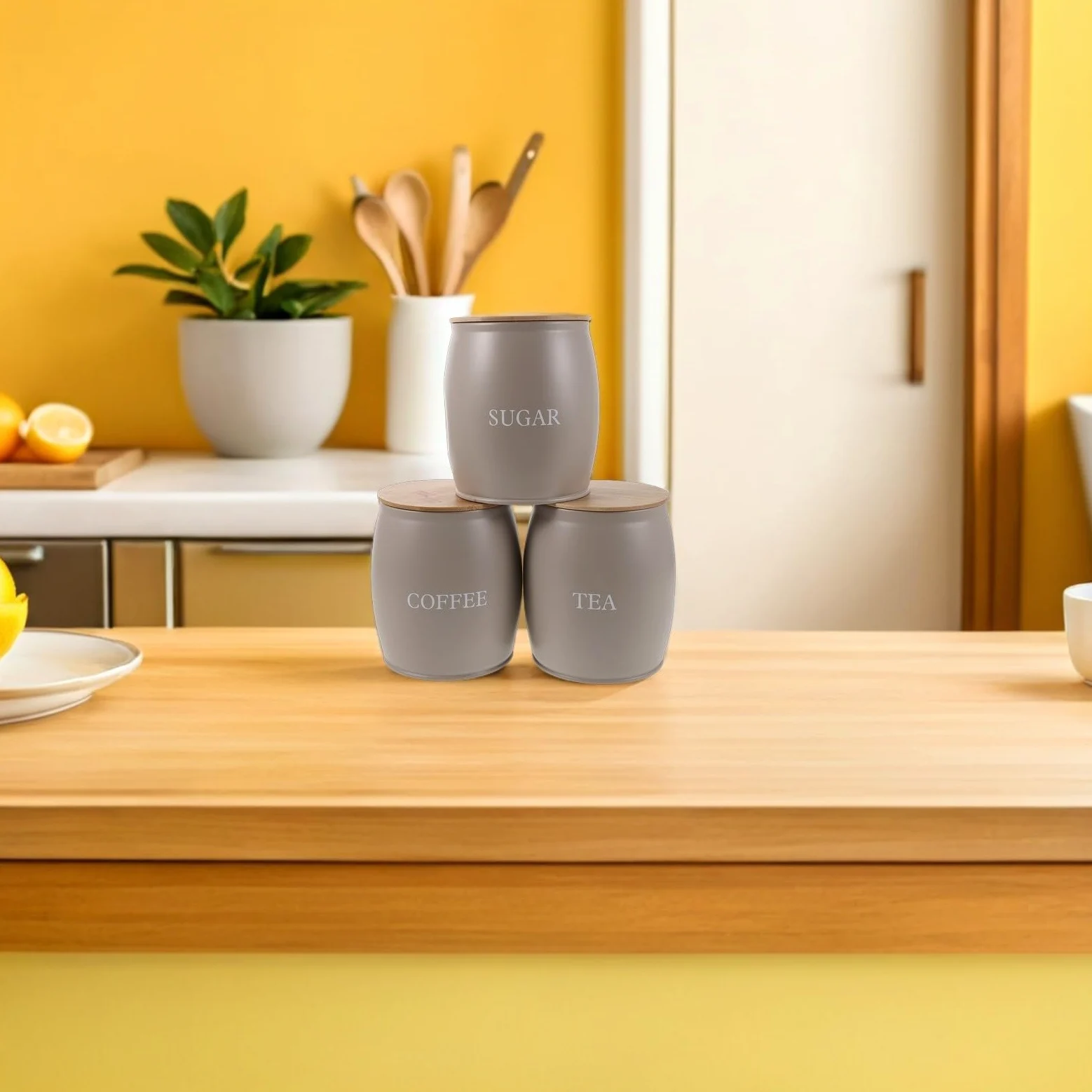 Ipetboom Juego de 3 Tarros Herméticos de Acero Inoxidable para Café y Azúcar con Diseño Moderno Minimalista, Tapa para Almacenamiento en Oficina y Encimera