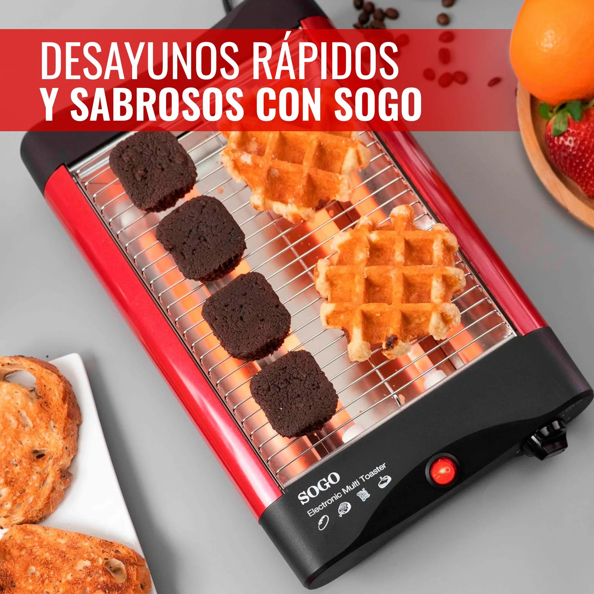 SOGO Tostadora Horizontal para Pan y Bollería – Tostadora Pan Plana con Resistencias de Cuarzo y Temporizador de 5 Minutos – Bandeja Extraíble para Migas e Indicador luminoso