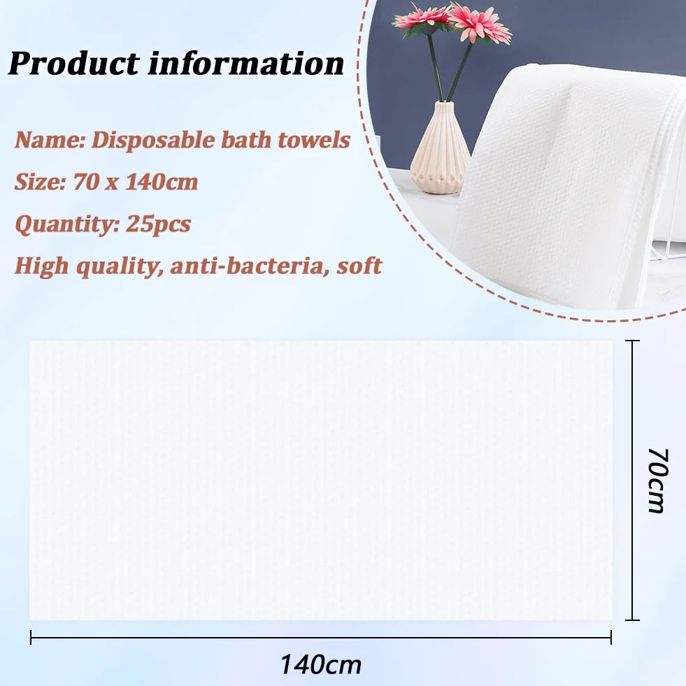 25pcs Toalla de Baño Desechable, 70 x 140cm Toallas De Ducha Desechables, Toalla Engrosada Desechable para Viajes Hoteles Campings Salones de Belleza SPA