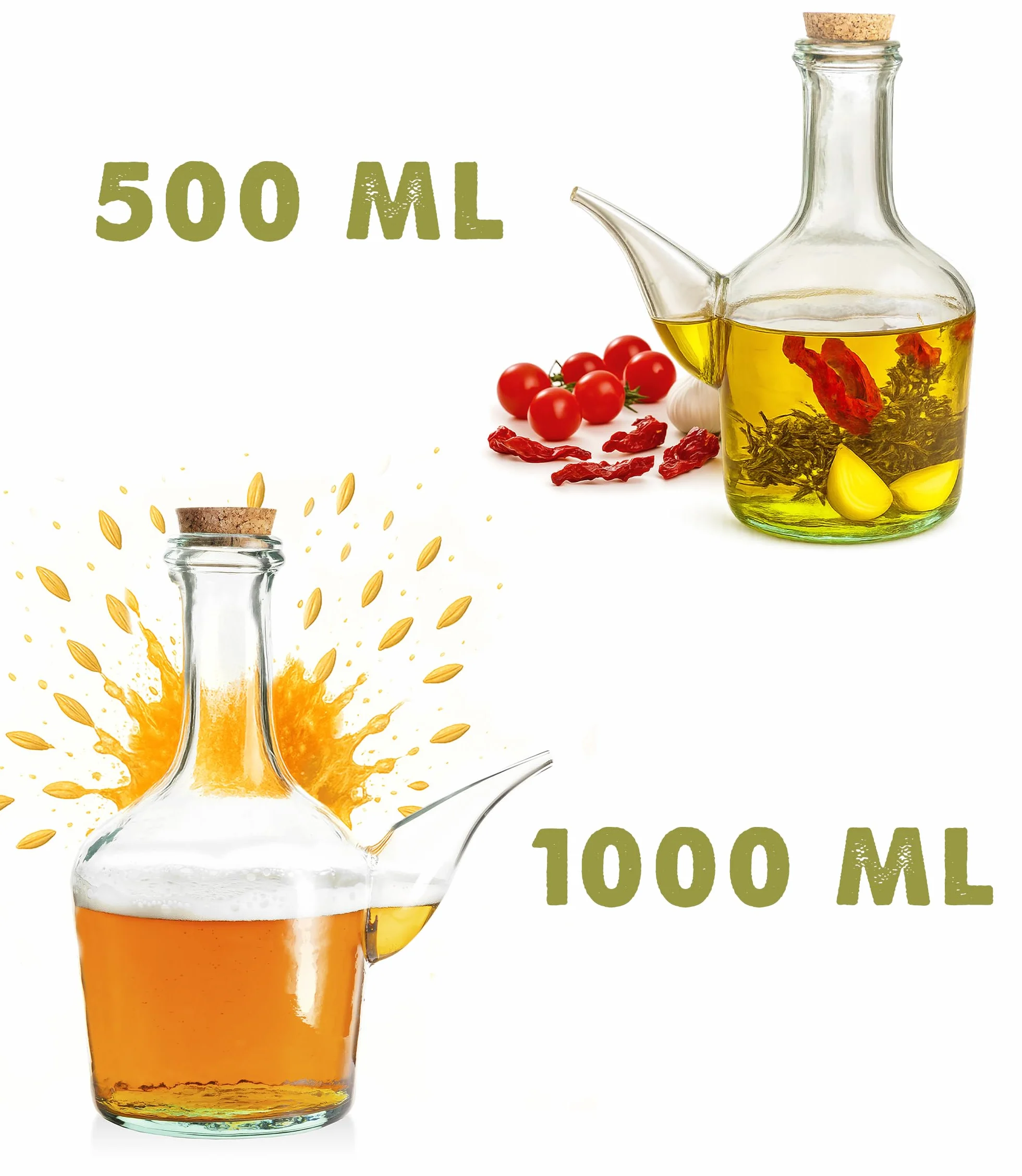Barral de Vidrio Artesano. Porrón de Vino de Cristal 1000 ml. Aliñador aceite picante. Recipiente Cerveza Barral. Dispensador de aceite y cerveza 0,5l. Fabricado en España. Vidrio 100% Reciclado.