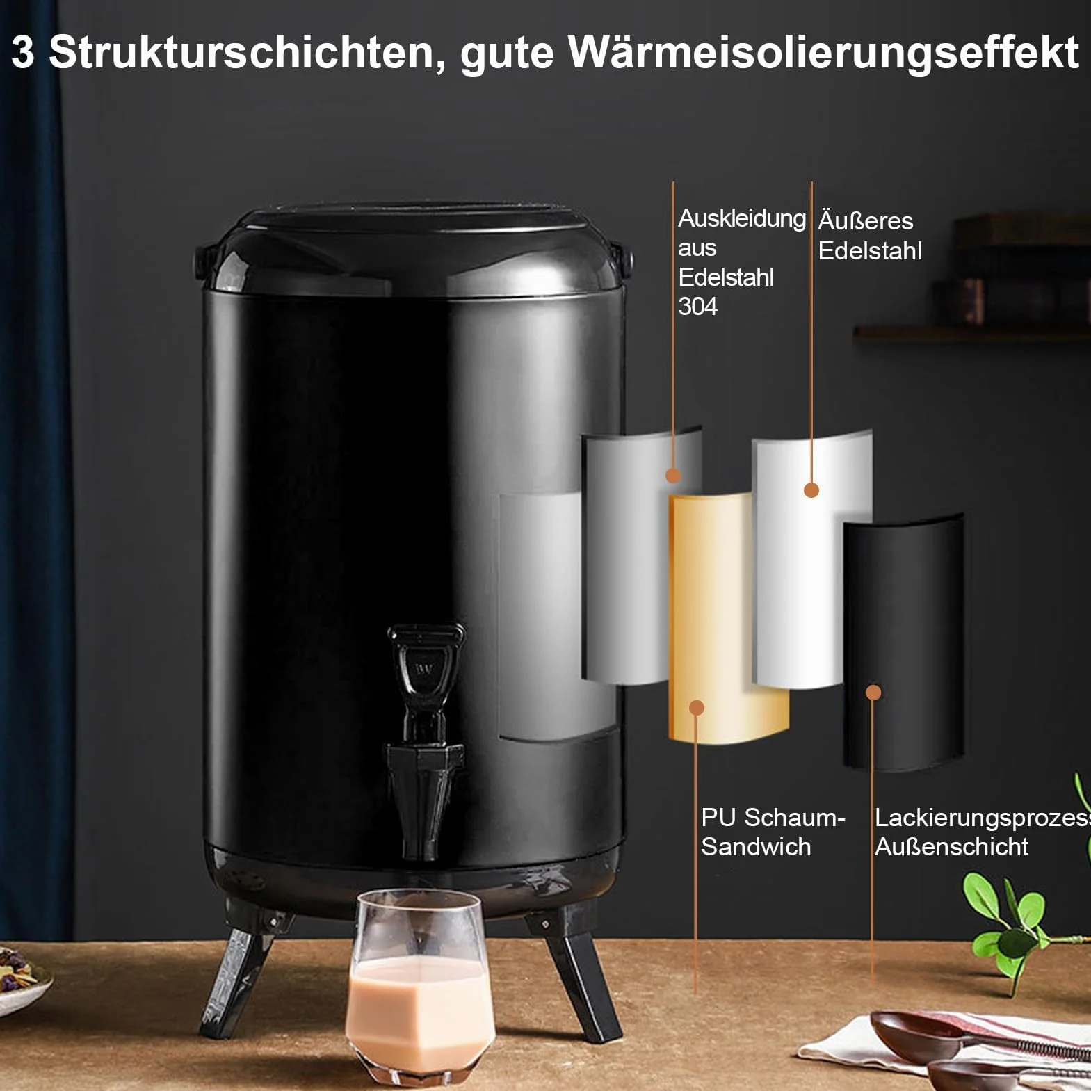 Dispensador de Bebidas Isotérmico de Acero Inoxidable 12 L, Dispensador Térmico Isotérmico con Indicador de Temperatura para café Caliente, té y Otras Bebidas Calientes para