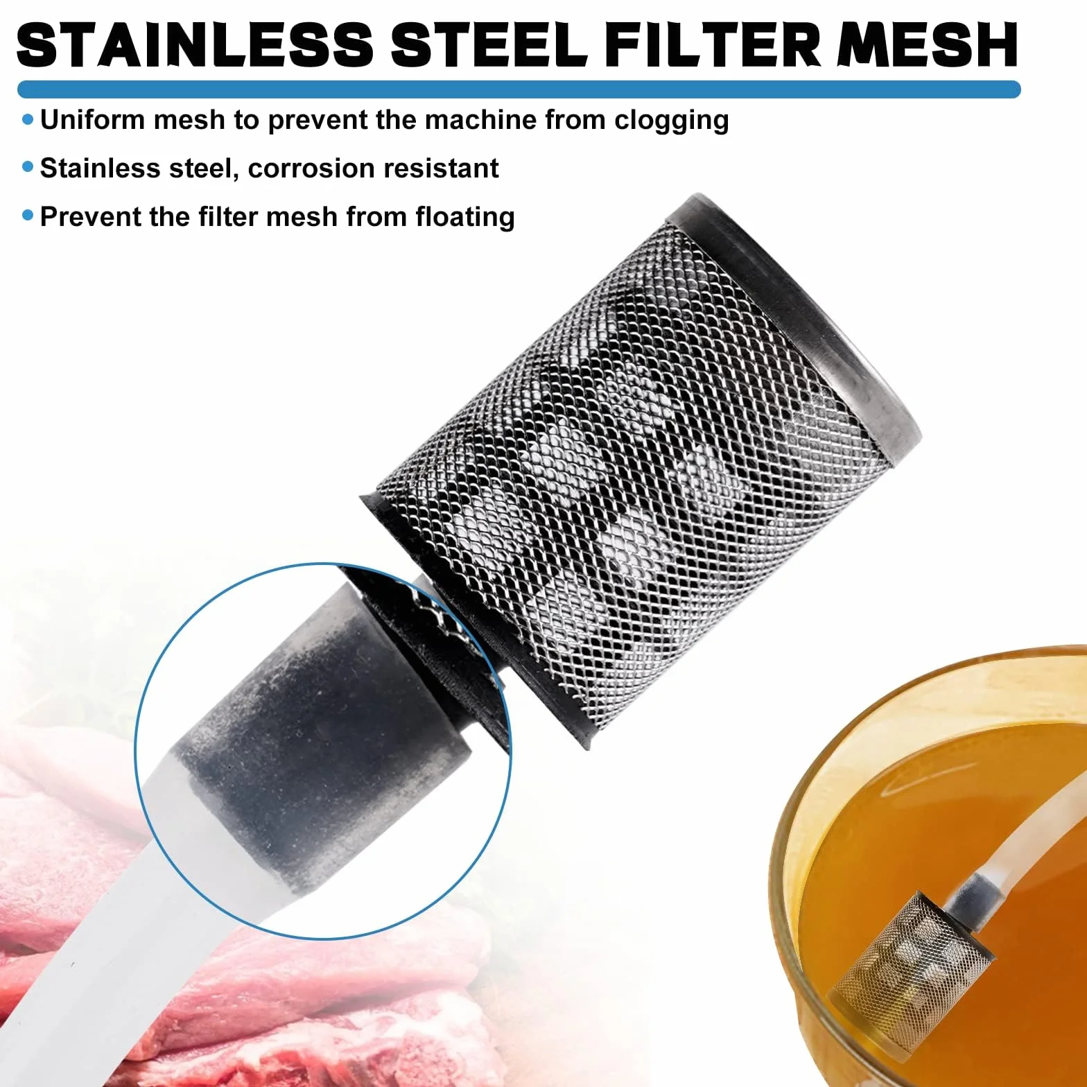 MXBAOHENG Pistola Inyectora de Carne Eléctrica con Manguera 50W Inyector Automático de Marinados Pistola Individual con 10 Agujas de Acero Inoxidable para Asar Pavo, Cerdo, Carne de Res