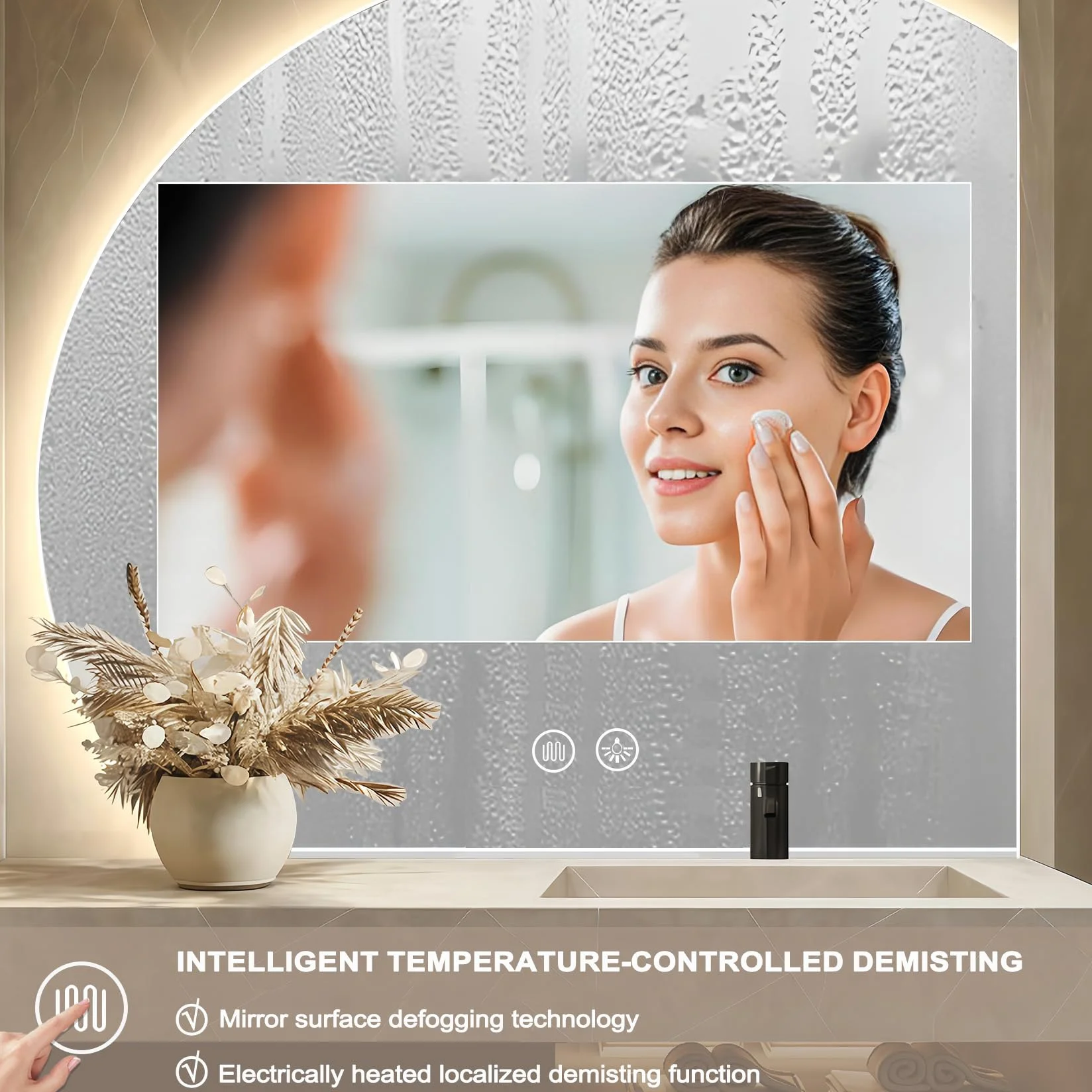 Espejo de baño con iluminación - Espejo de baño LED para cuarto de baño redondo, espejo de pared con interruptor táctil y función antiempañamiento IP54 con luz de espejo ajustable 3000K-6500K