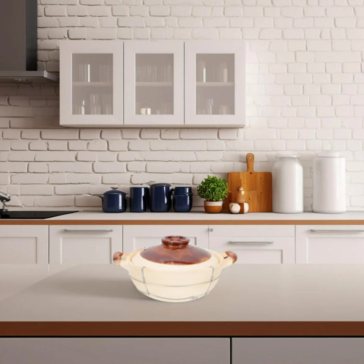 Olla de Barro Coreana con Mango Individual 0,5l para Cocina Casera, Resistente al Calor, Apta para Horno, Cazuela para Guisos y Arroz, Utensilios de Cocina de Barro con Tapa,