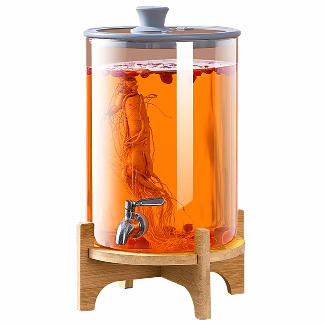 Dispensador De Bebidas De Gran Capacidad Con Grifo Sin Fugas|Vidrio De Borosilicato Alto|Rango De Temperatura: -20 ℃ ~ 150 ℃|Dispensador De Agua,7,5 L+espiga De Acero Inoxidable,Base De Bambú