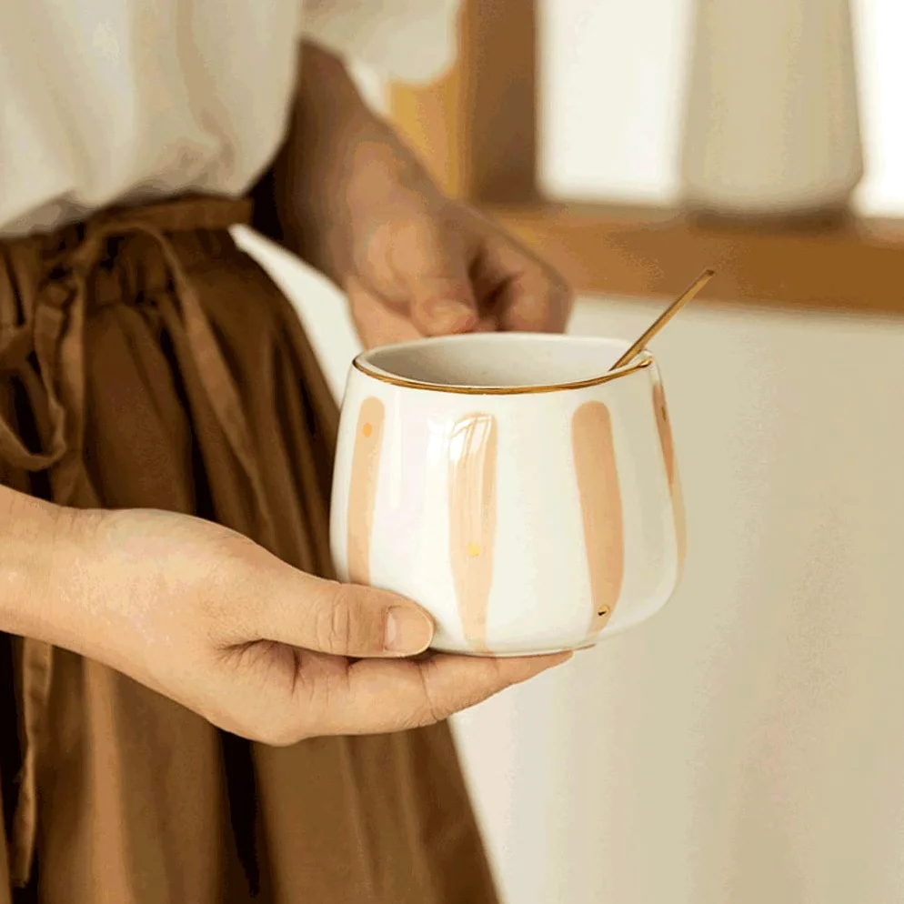 Generic Tazas de Cafés Tazas de Café de 13,4 Onzas, Tazas de Porcelana Pintadas a Mano de Colores - Restaurantes Cerámicos Tazas de Café, Té Y Jugo/Verde/B