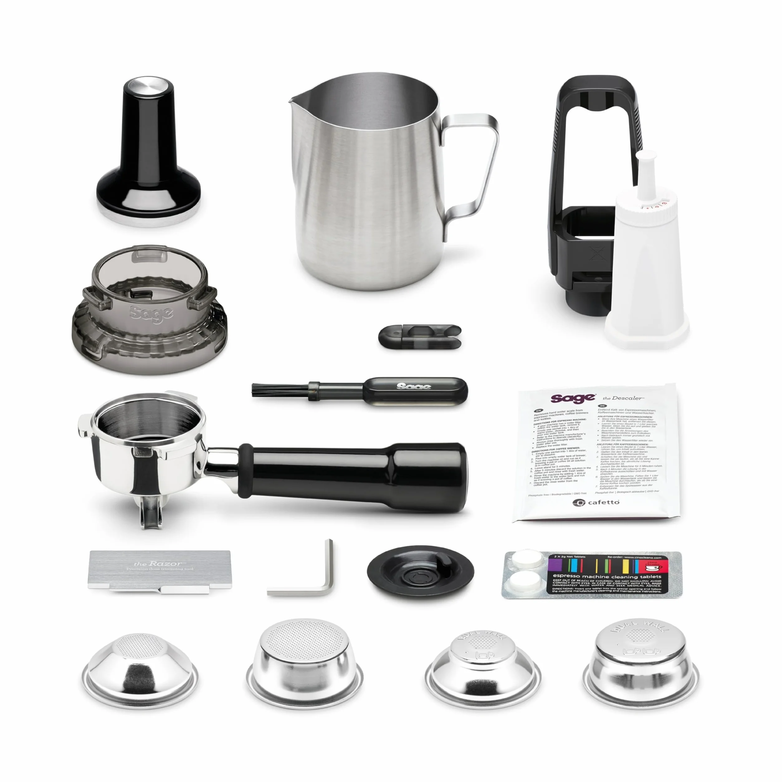 Sage - The Barista Express - Cafetera Profesional con Espumador de Leche Manual y Molinillo Integrado - Microespuma Personalizable - Sésamo Negro, Jarra de Leche
