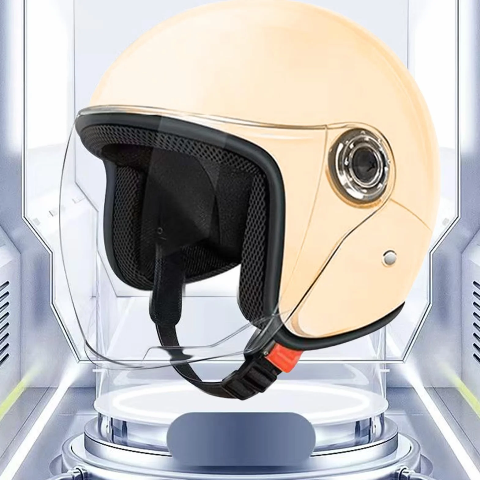 Casco de moto grande abierto para adultos con visera protección