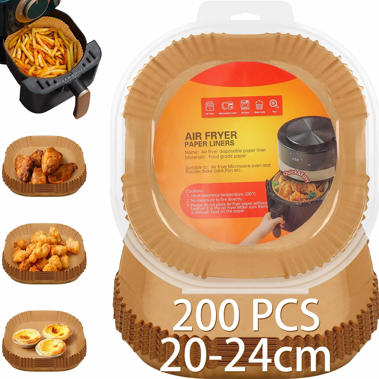 20-24cm Papel Freidora Aire, 200 Piezas Papel Air Fryer Cuadrado, Antiadherente Desechable Papel Horno Freidora Aire, Forro Papel Pergamino para Freidora Aire Cosori Cecotec 5.5L 6L