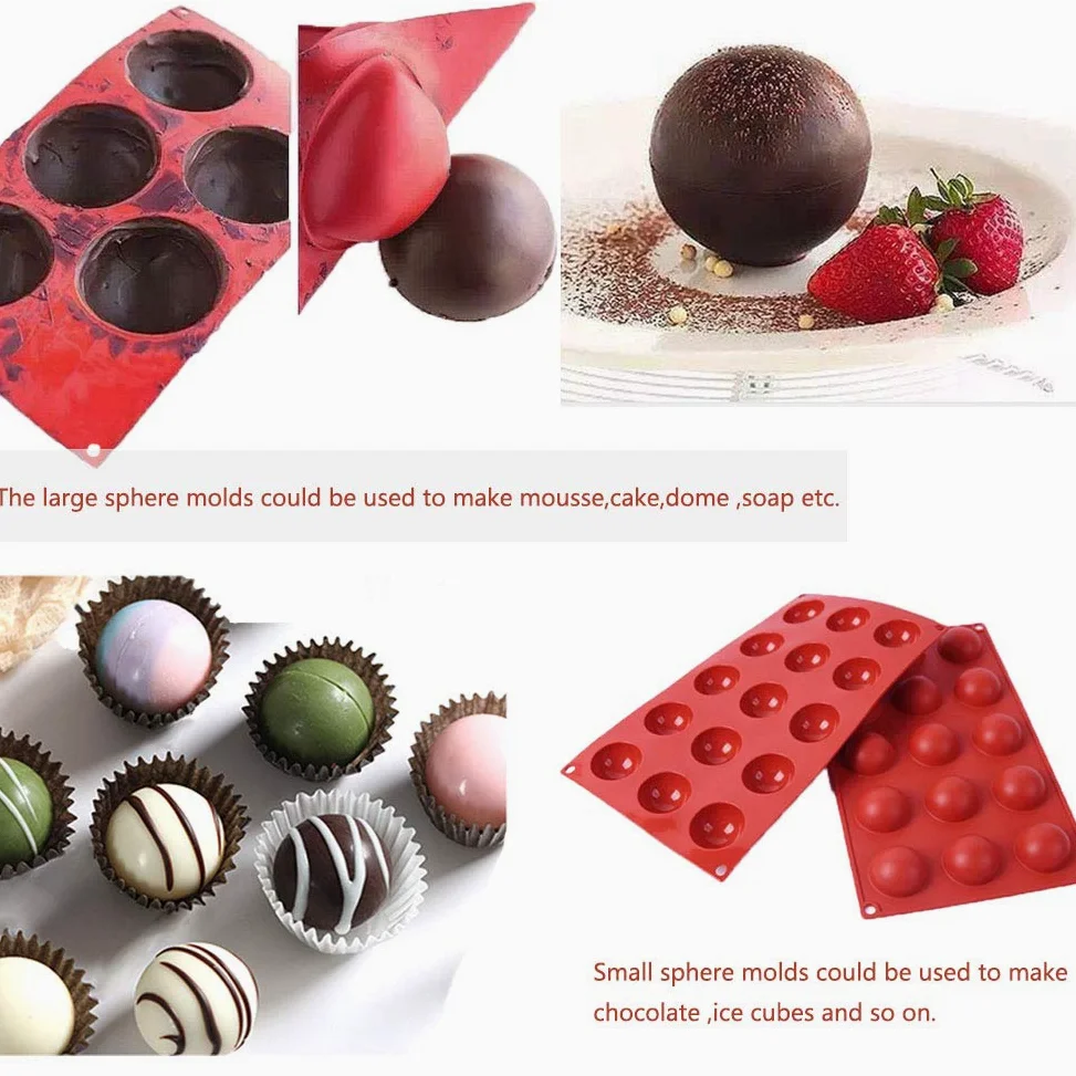 Moldes de silicona para hornear semi esferas, para hacer dulces, chocolate, pastel, mousse, gelatina, 5 unidades