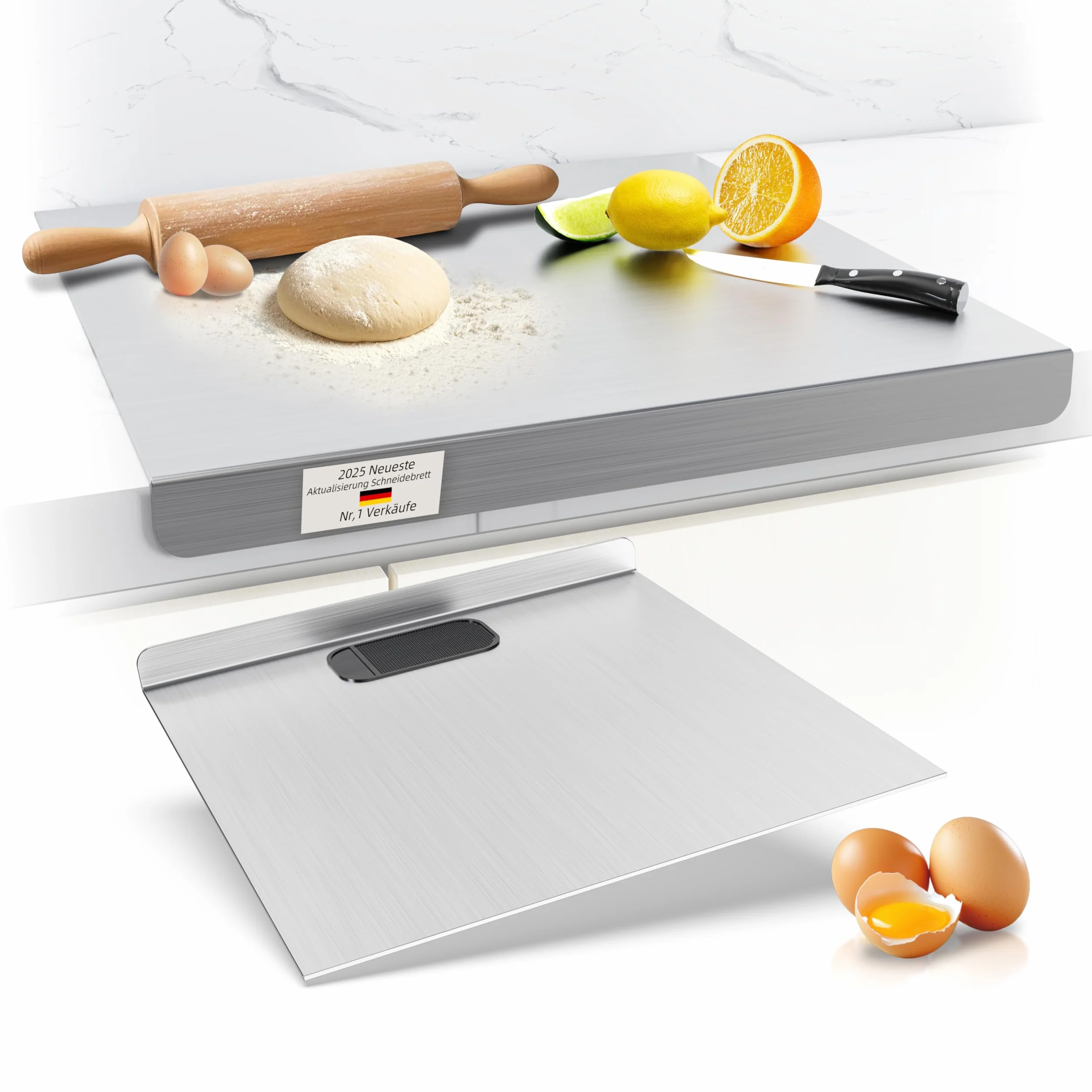 Tabla de cortar de acero inoxidable, superficie de trabajo para amasar y hornear, placa de cocina, tabla de pasta, tabla de hornear, tabla de masa con borde de tope, tablas de cortar de metal para