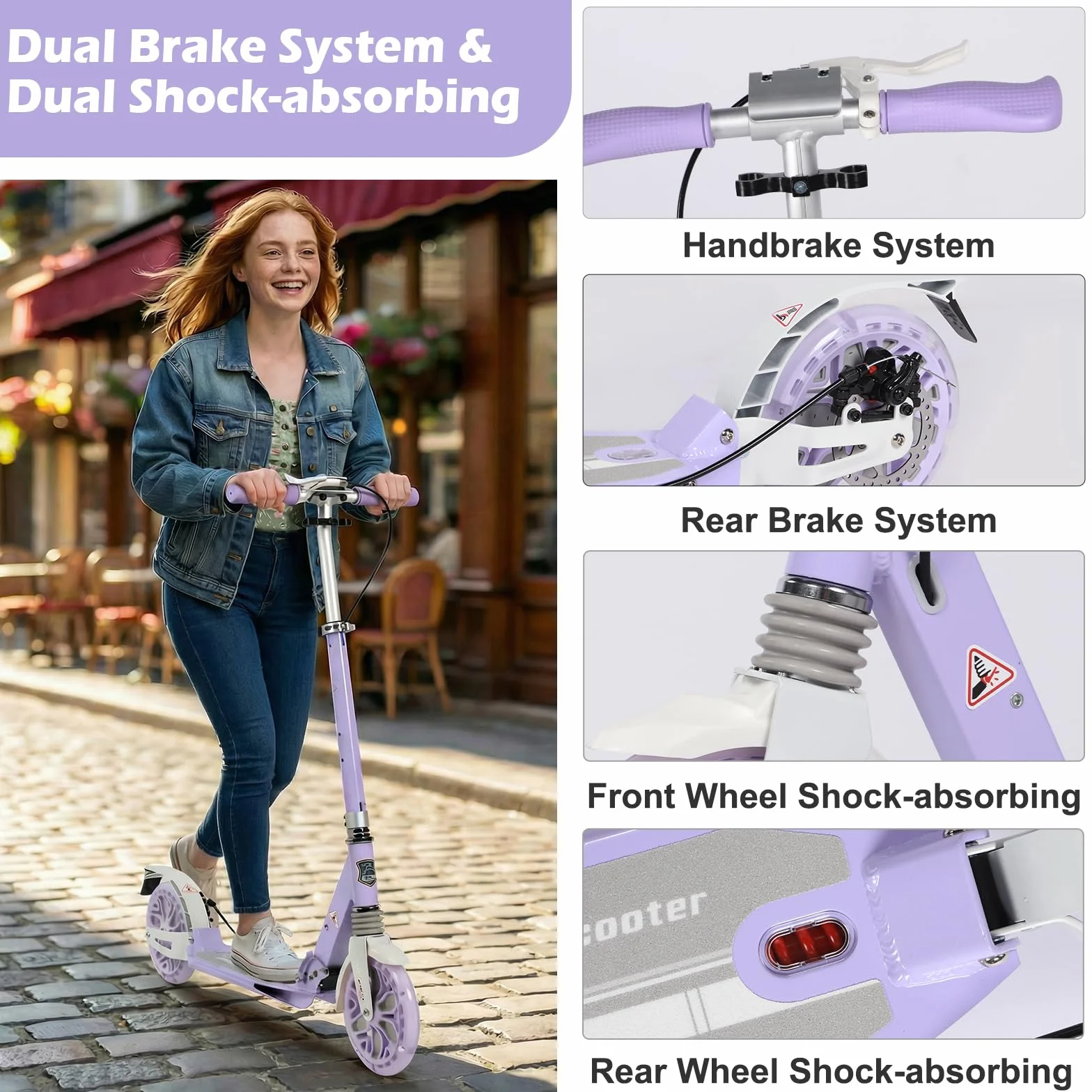 Patinete para niños adultos Ruedas Grandes 200 mm Frenos de Disco Doble absorción Impactos