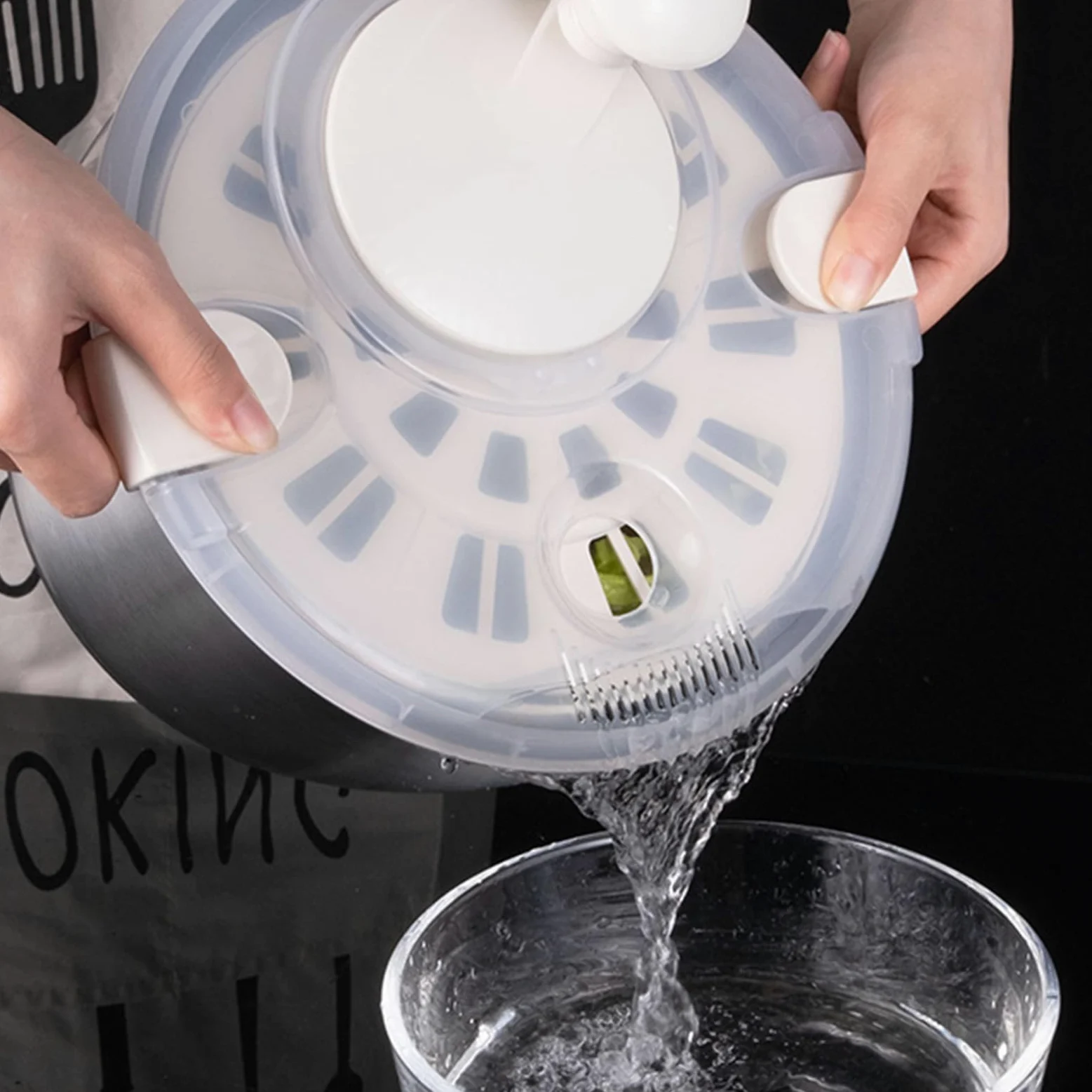 Centrifugador de ensalada grande – Ensalada giratoria de verduras | Arandela de acero inoxidable con mango giratorio, verduras y batidora para lavar y secar frutas y verduras