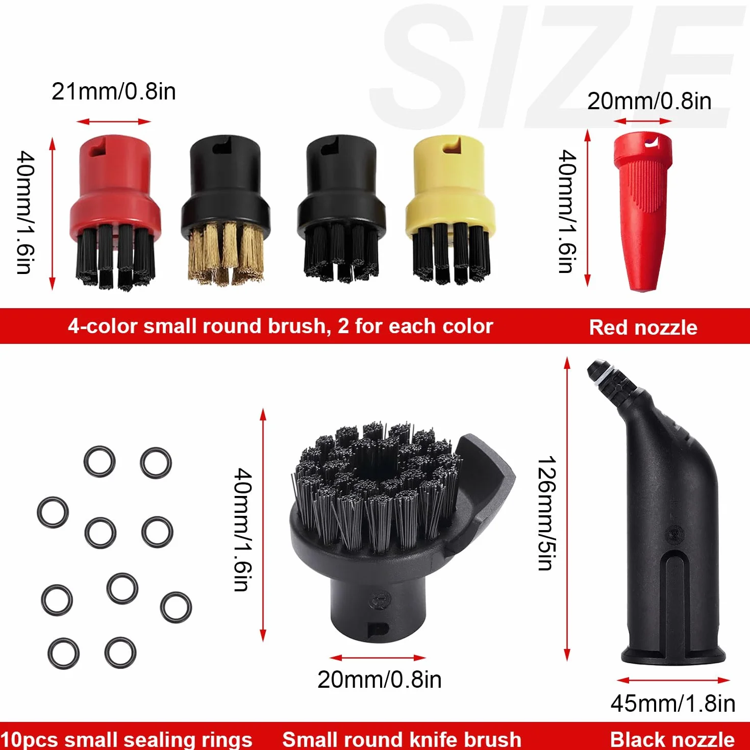 9 piezas Limpieza a Vapor Accesorios, Compatible con Kärcher SC1 SC2 CTK10 SC3 SC4 SC5 SC7, Nailon y Latón Cepillos Redondos y Boquilla de Jet Nozzle