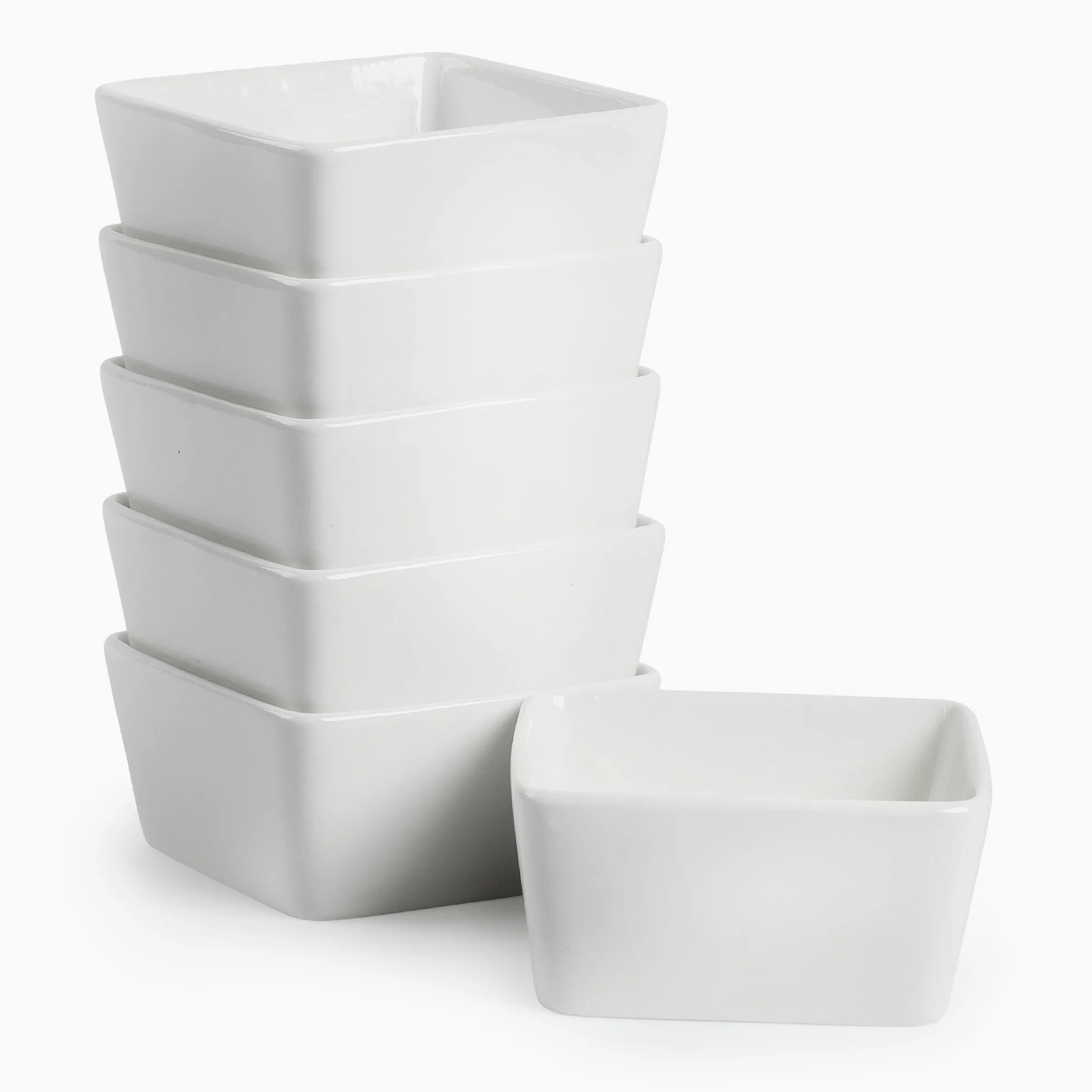 BTaT- Ramequines, juego de 6 unidades, color blanco, forma cuadrada, aptos para horno, platos de porcelana para crema brulee, helado, frutas y aperitivos