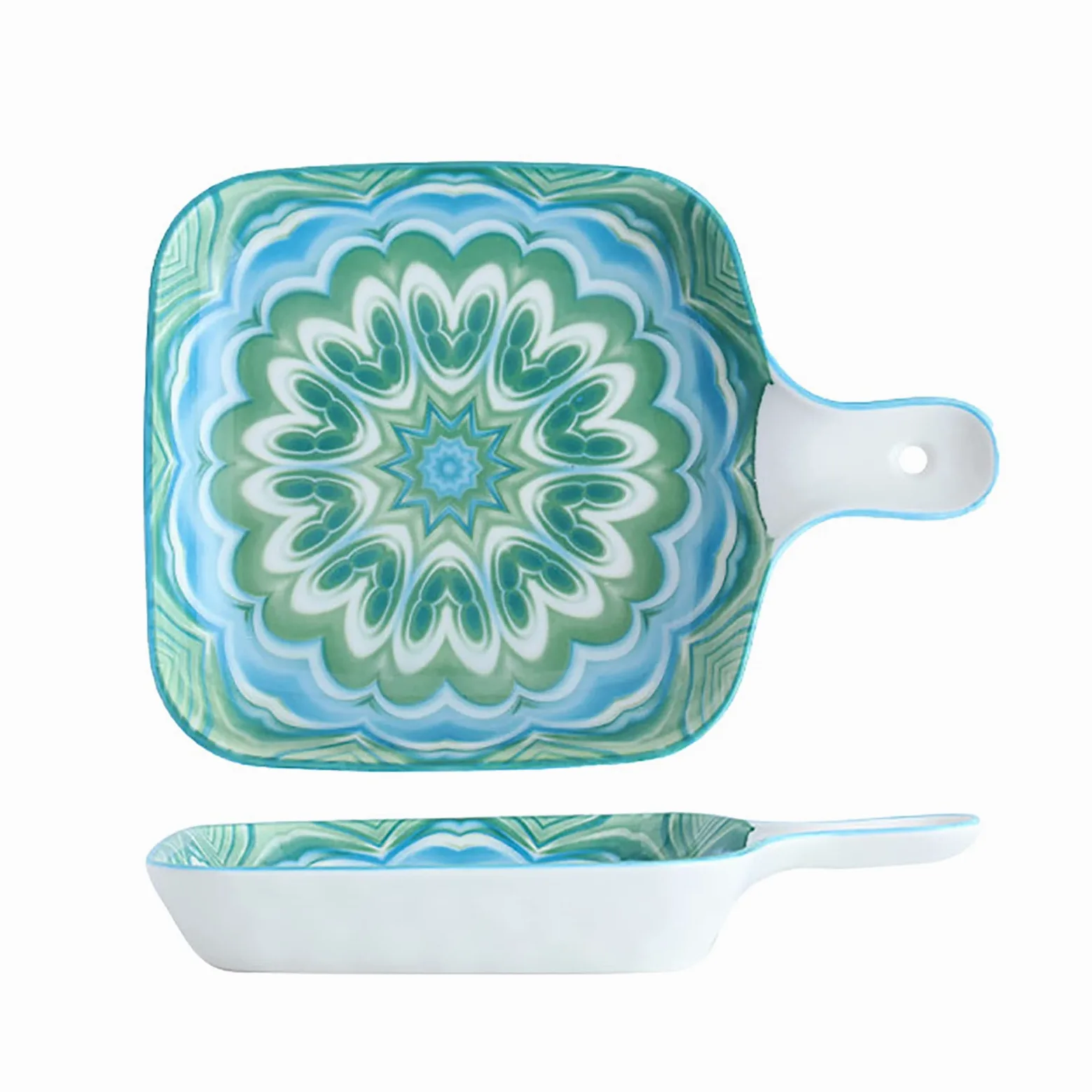 YXSH Bandeja De Fuente para Horno Pequeña Cerámica Casserole Plato para Hornear Platos para Horno Cerámica para Hornear Pan Lasaña Casserole Pan Individual Bakeware-Blue-Green
