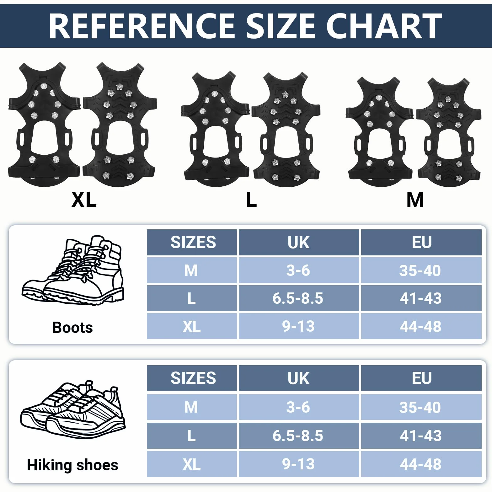 Bellanova 11 Dientes Crampones Ligeros para Zapatos de Senderismo y Botas, 35–48 EU