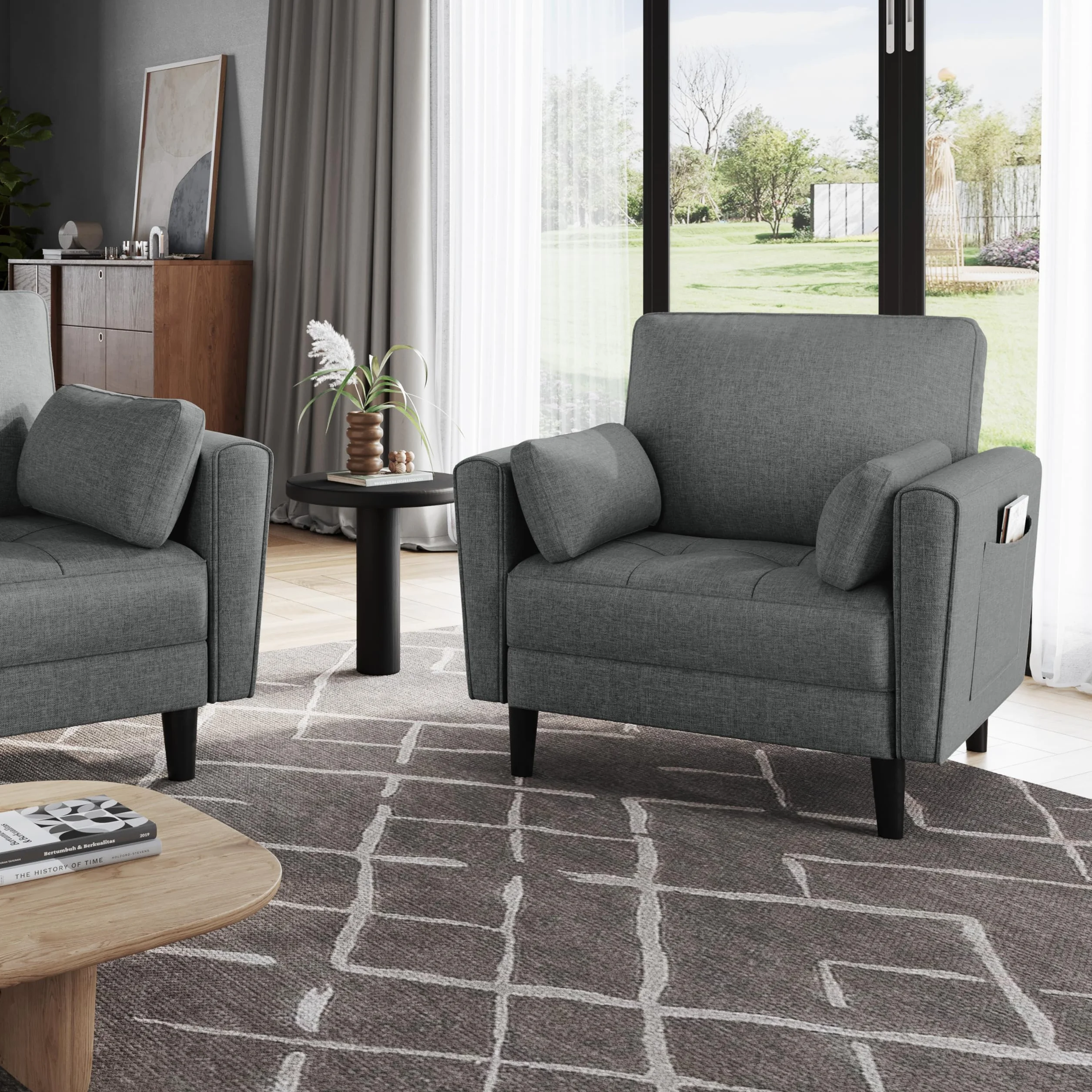 Yaheetech Sofá Individual Sofá Relax Sillon Lectura Tapizada de Tela para Sala de Estar Salon y Dormitorio 75 x 85.5 cm MAX Capacidad 136 KG Gris Oscuro