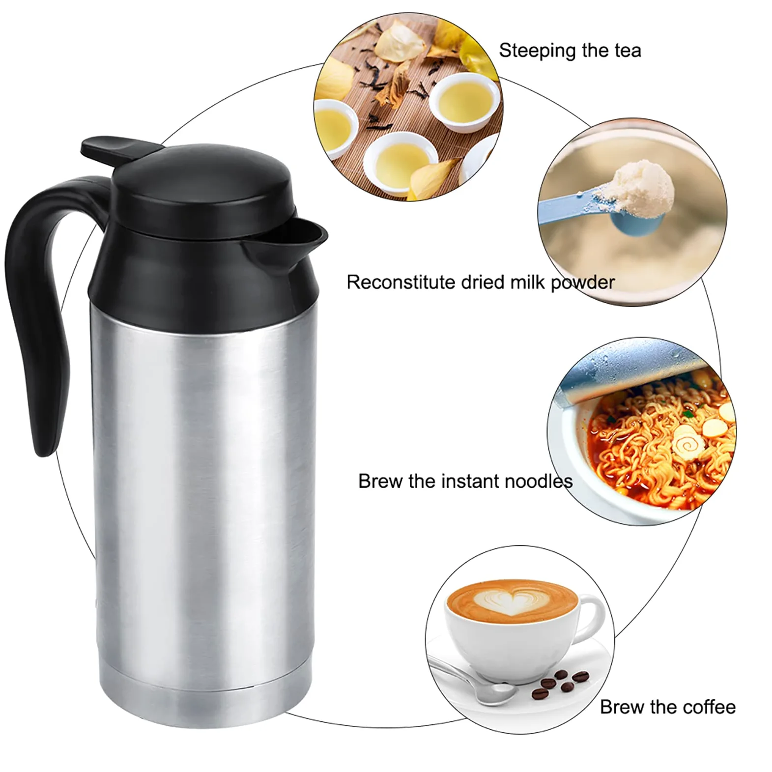 Termo eléctrico con calefacción para Coche de 12 V y 750 ml, Taza de Viaje portátil de Acero Inoxidable para café y té, para Viajes, Bebidas Calientes para Llevar
