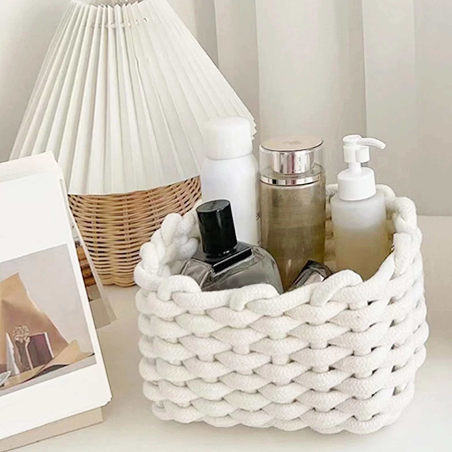 Cestas Almacenaje de Cuerda de Algodón, Canastas Tejidas Organizadoras Decorativas para Baño Armarios Cajones
