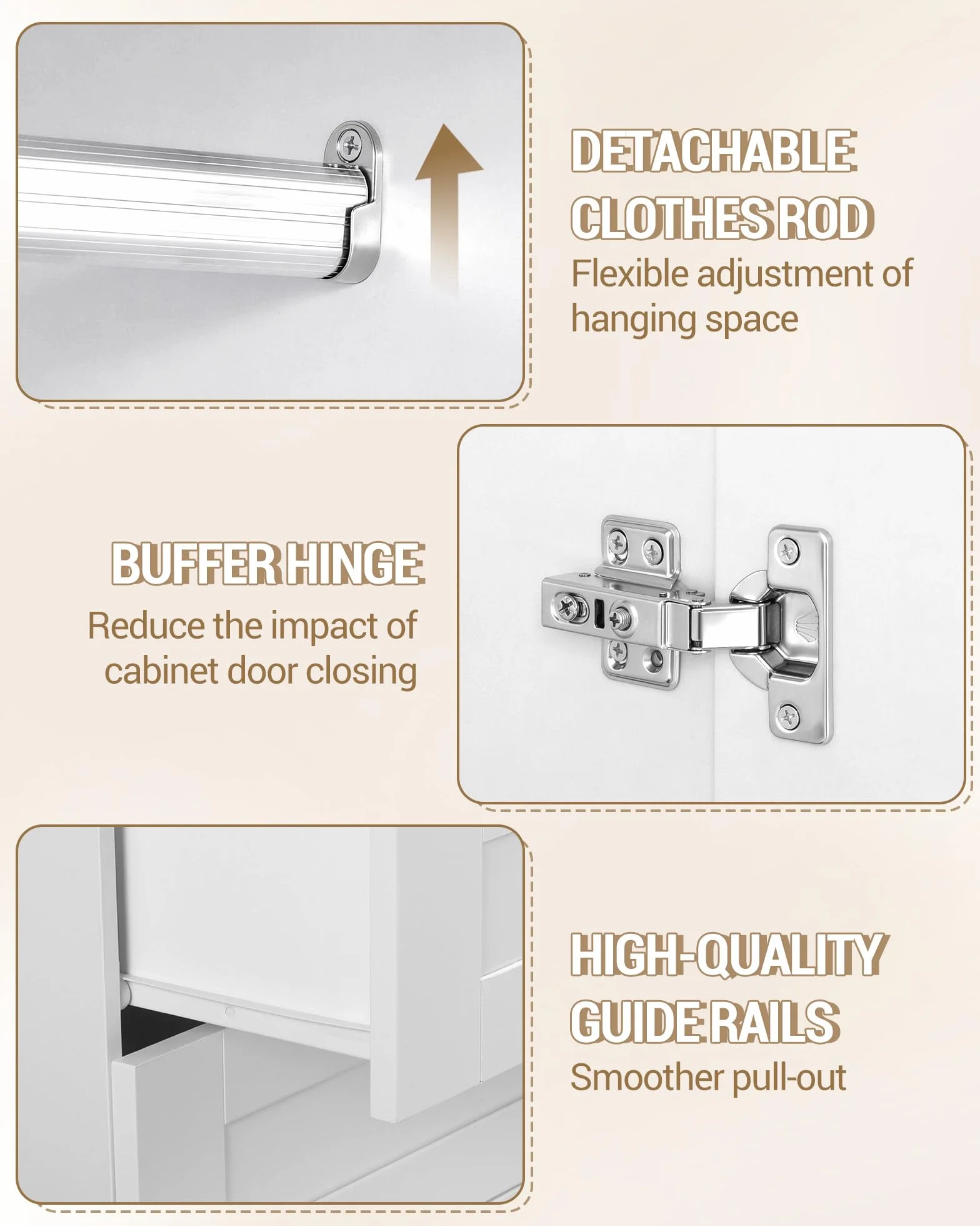 Hzuaneri Armario de 4 Puertas, 45×80×180 cm, Armarios Dormitorio con 2 Cajones y Perchas, 2 Estantes y Ganchos en Los Laterales de Las Puertas, Estilo Moderno y Minimalista, Blanco BW08003E