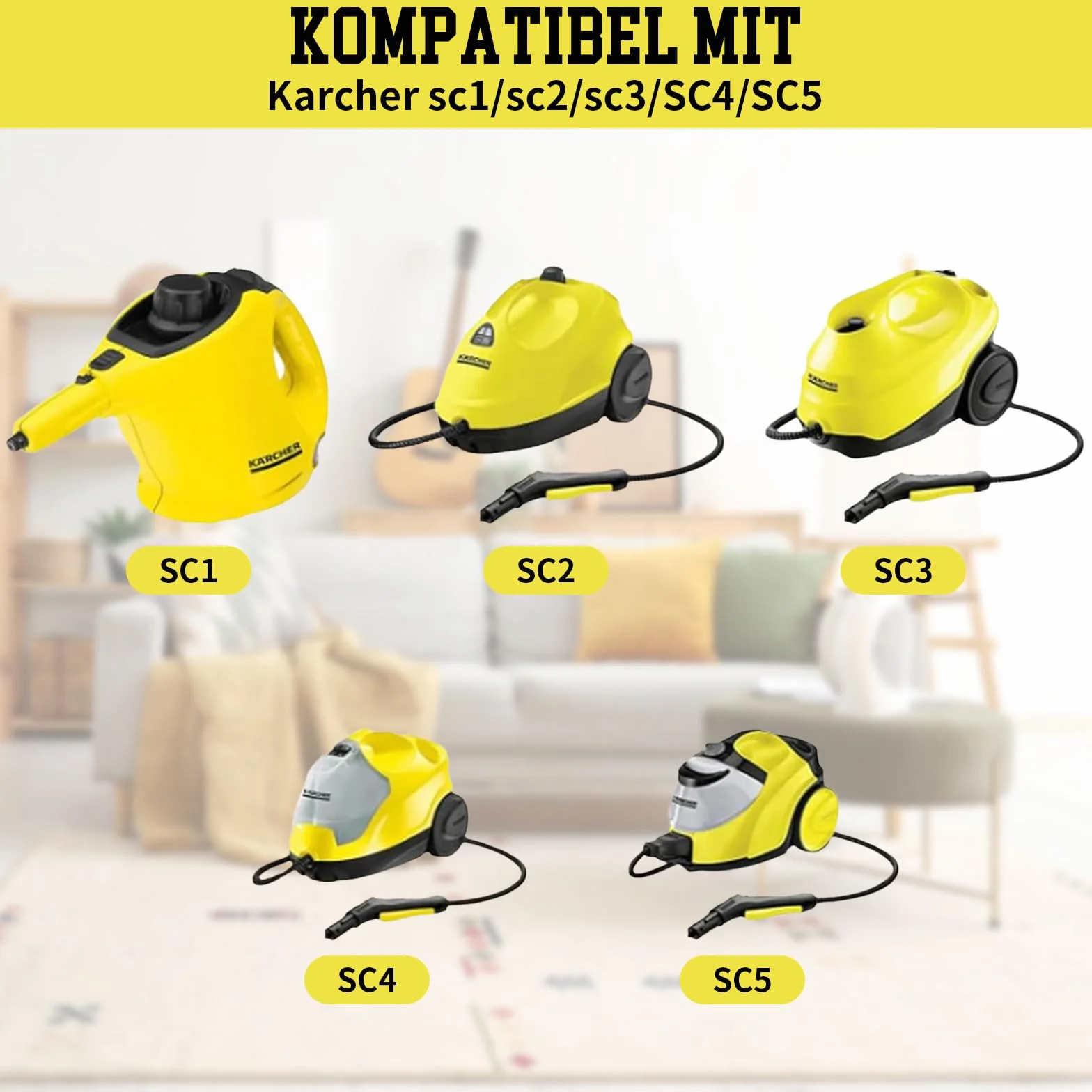 14 accesorios para limpiador de vapor Kärcher SC1 SC2 SC3 SC4 SC5 SC7, 4 cepillos redondos, 2 cepillos para juntas, boquilla curvada, cepillo de vapor de mano, extractor de ventanas, paño de