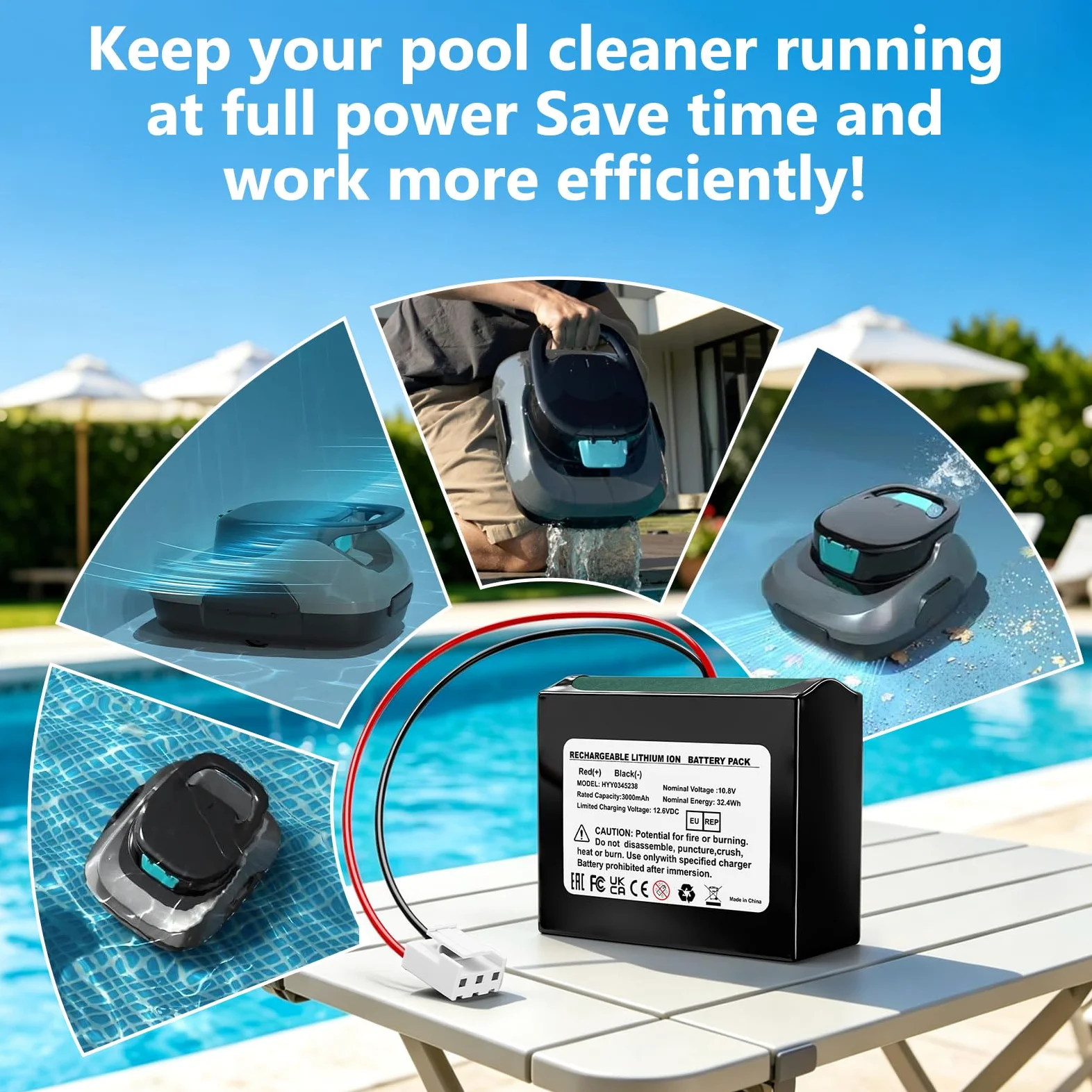 Scuba SE - Batería de Repuesto para Robot de Piscina inalámbrico Scuba SE | 3000 mAh, 32,4 Wh