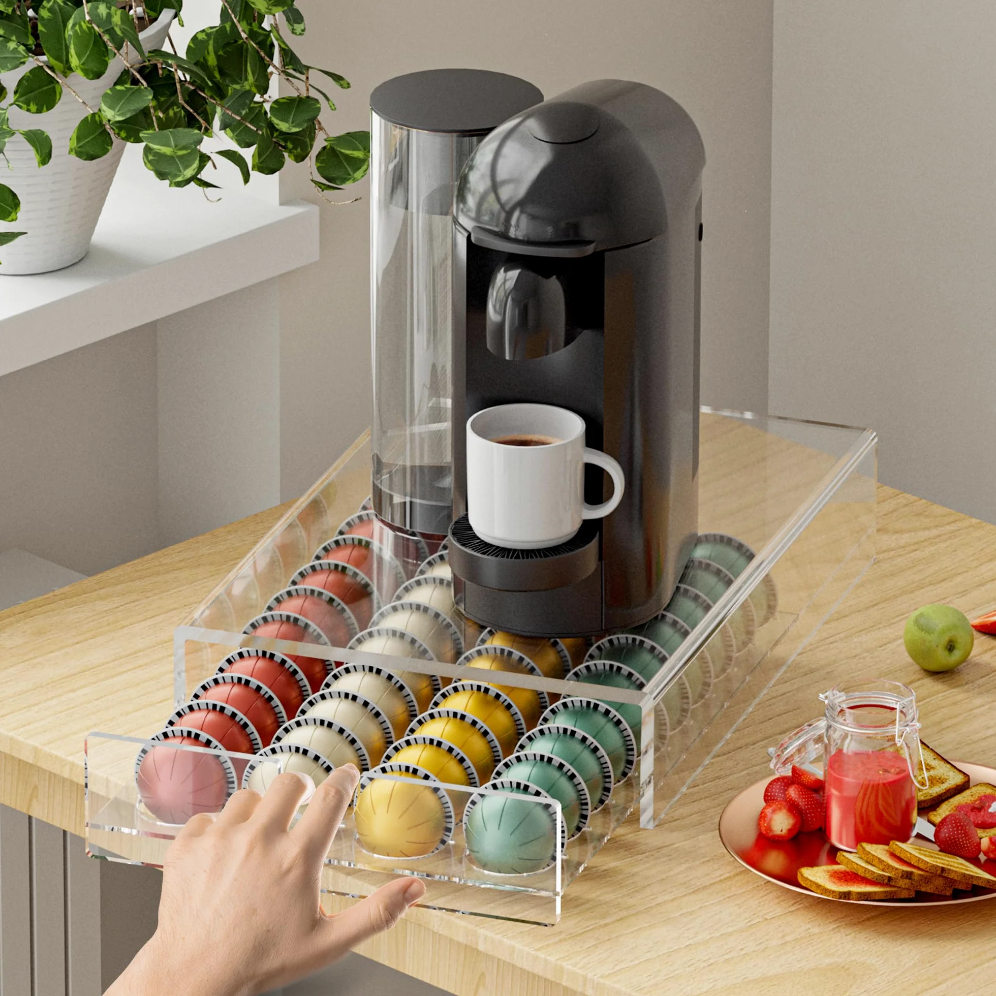 Organizador de cápsulas de café acrílico para Nespresso Vertuo Pod Holder 40 cápsulas transparente Vertuo Pod cajón de almacenamiento