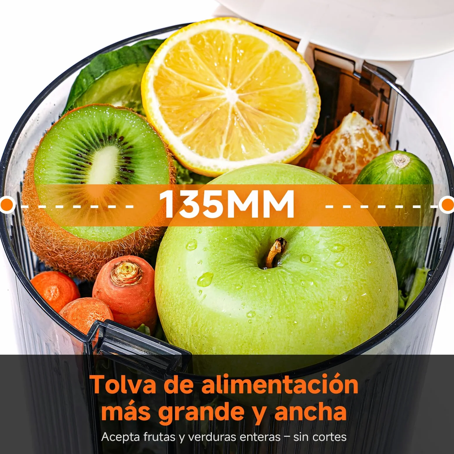 AOBOSI Extractor De Zumos Y Verduras – Boca XXL de 135 mm para Frutas y Verduras Enteras – 1.5 L, 200 W, Extractor de jugos Cold Press Slow Juicer Machine con Sinfín Mejorado