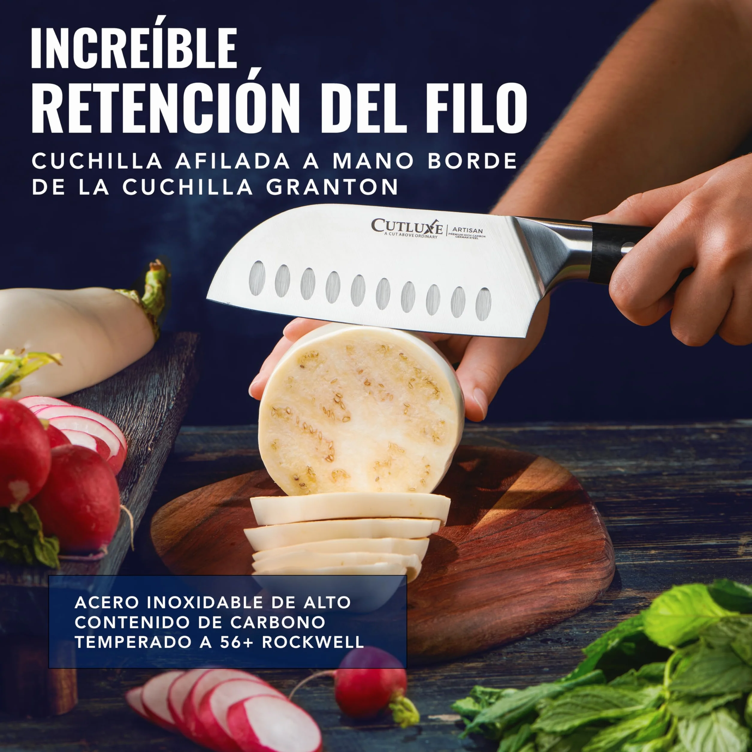 Cutluxe Cuchillo Santoku – 13 cm Cuchillo Cocina Profesional Multipropósito – Acero alemán forjado de alto carbono – Filo afilado como navaja – Mango ergonómico – Serie Artesanal