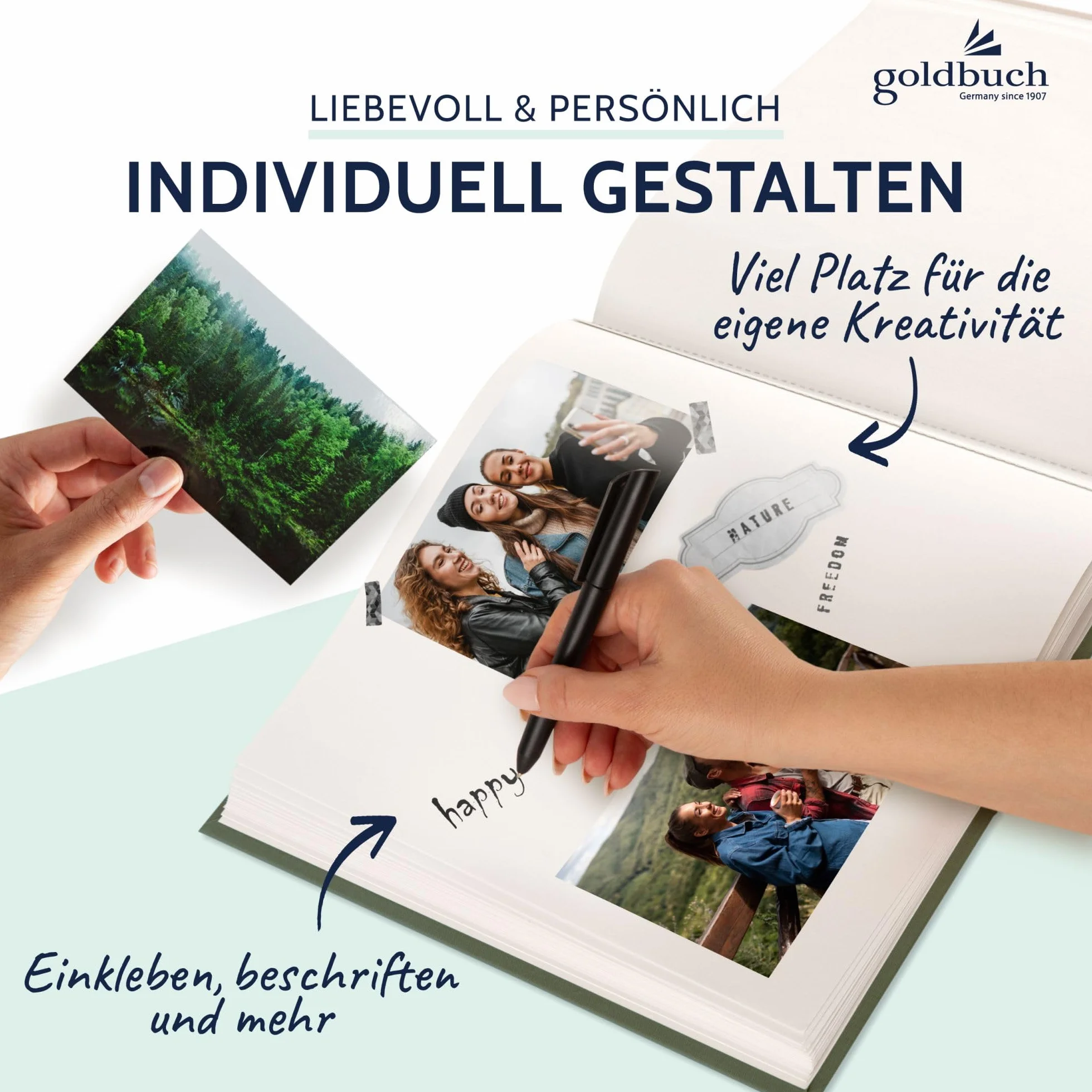 goldbuch 27 309 Bella Vista - Álbum de fotos con diseño de alcachofa, álbum de recuerdos en formato 30 x 31 cm, 60 páginas blancas con separadores de pergamino, libro de fotos con cubierta de lino en